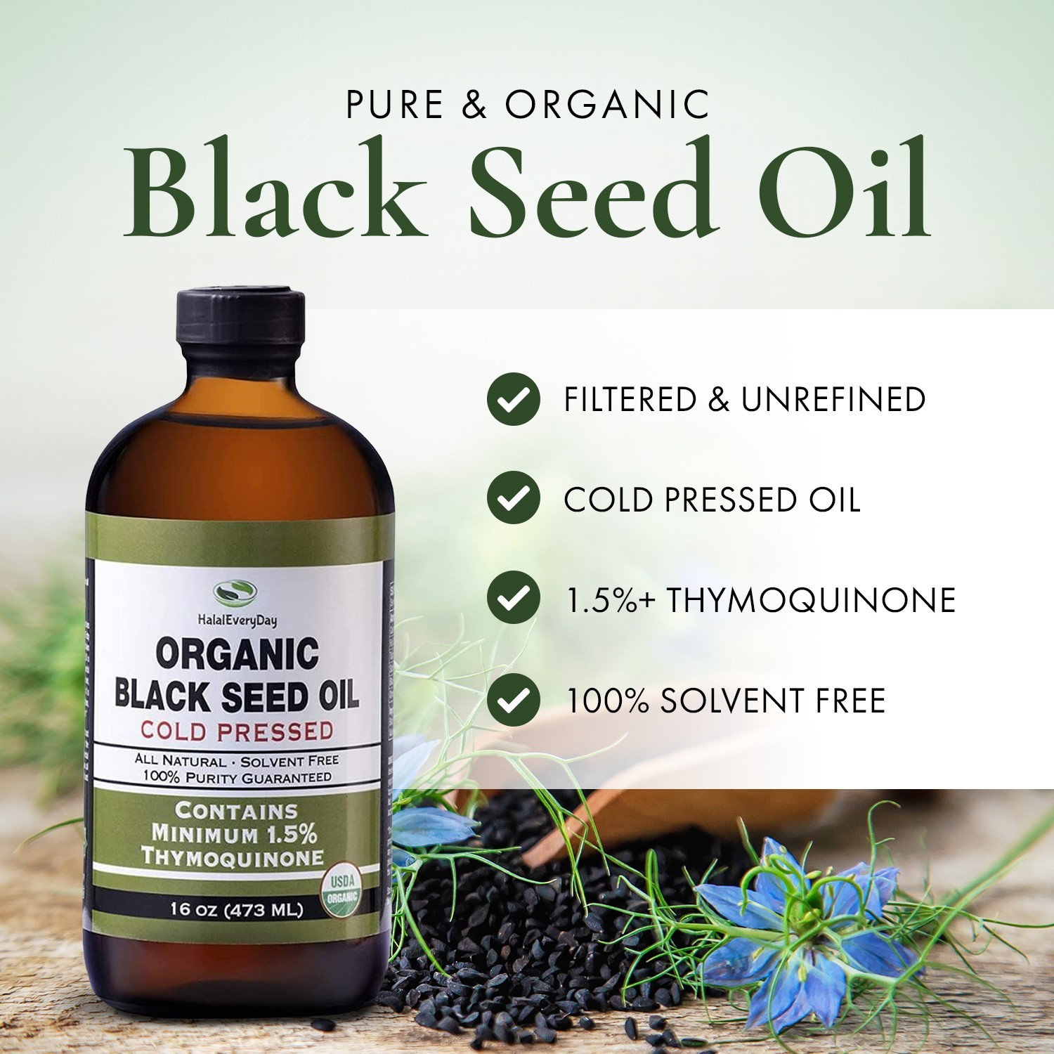 Black Seed Oil 16 oz. – 100% Pure Organic Cold Pressed Cumin Nigella Sativa New