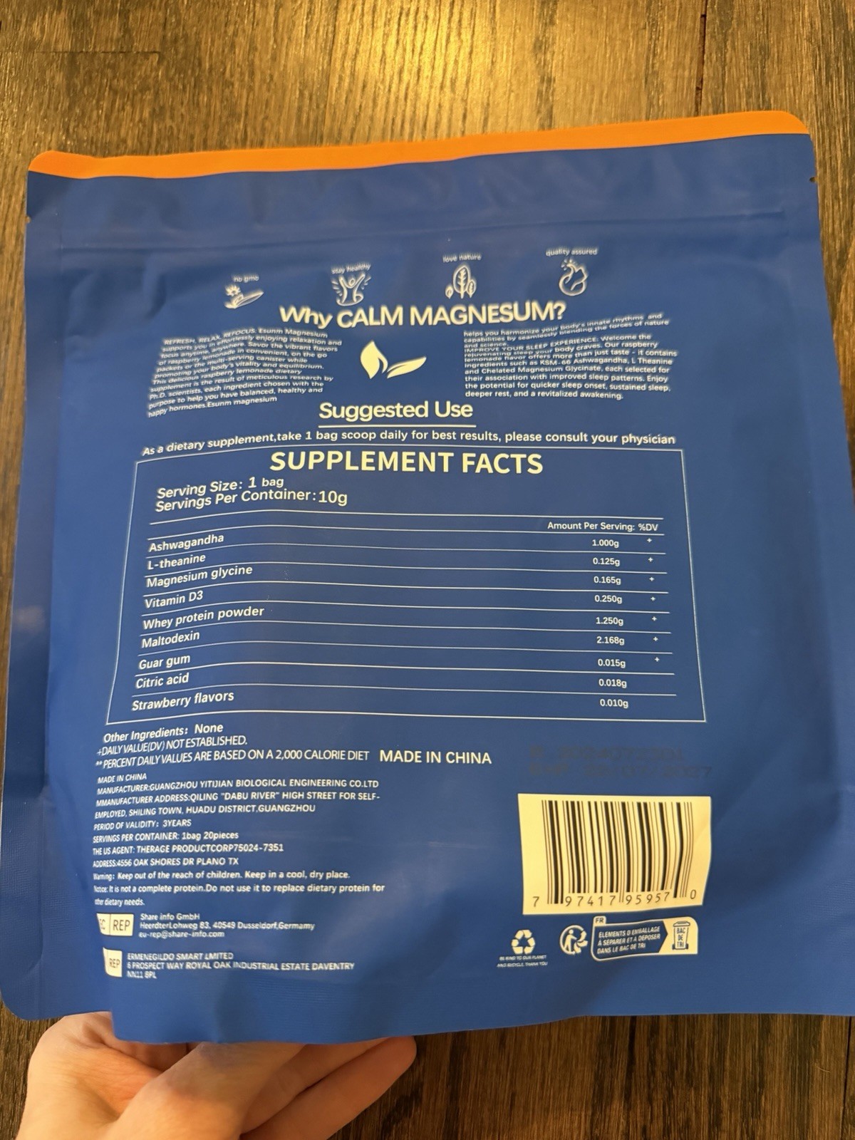 ESUNM Calm Magnesium Drink Mix Packets, 20 Packs NEW Sealed