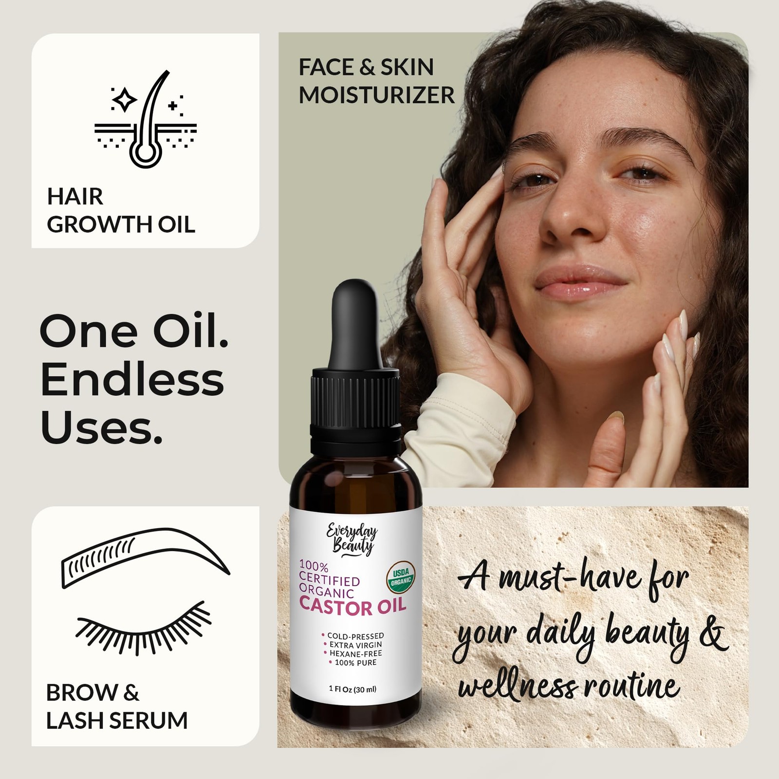 Organic Castor Oil – 100% Pure Certified USDA Organic, Cold Pressed & Hexane-Fre