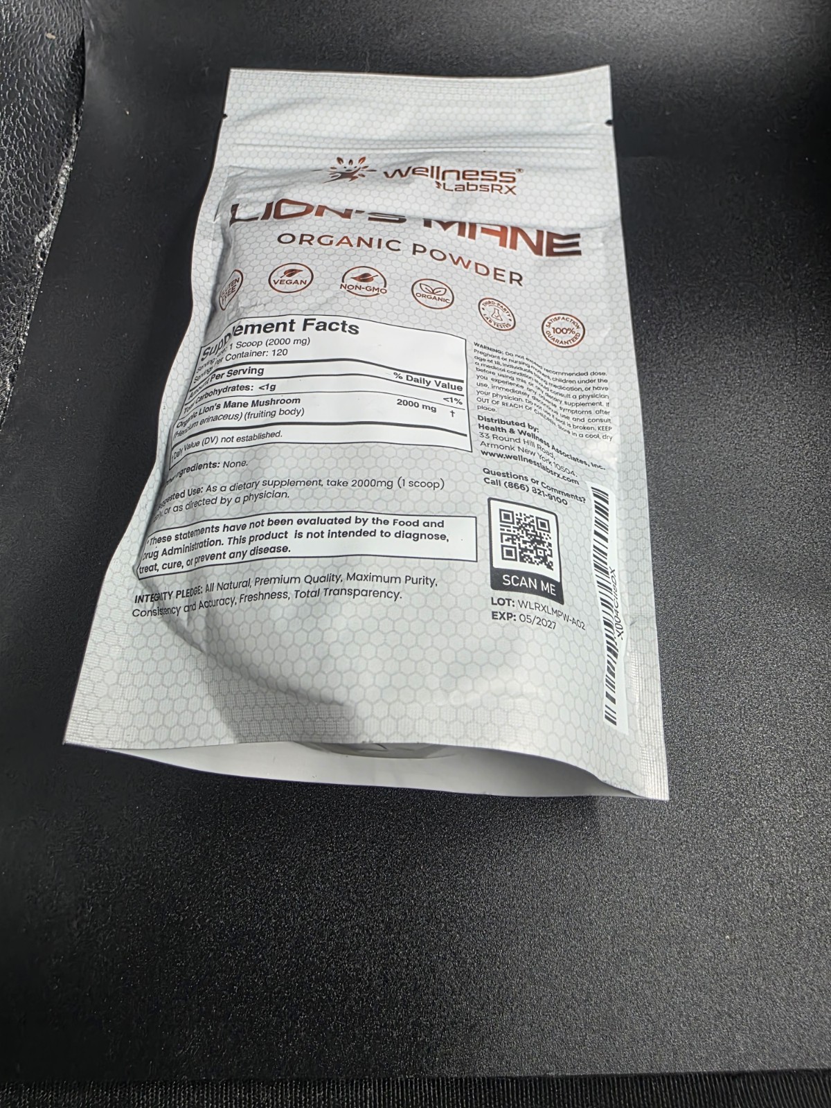 WELLNESS LABSRX Lions Mane Powder, Mushroom Supplement – 2000mg Lions Mane 05/27