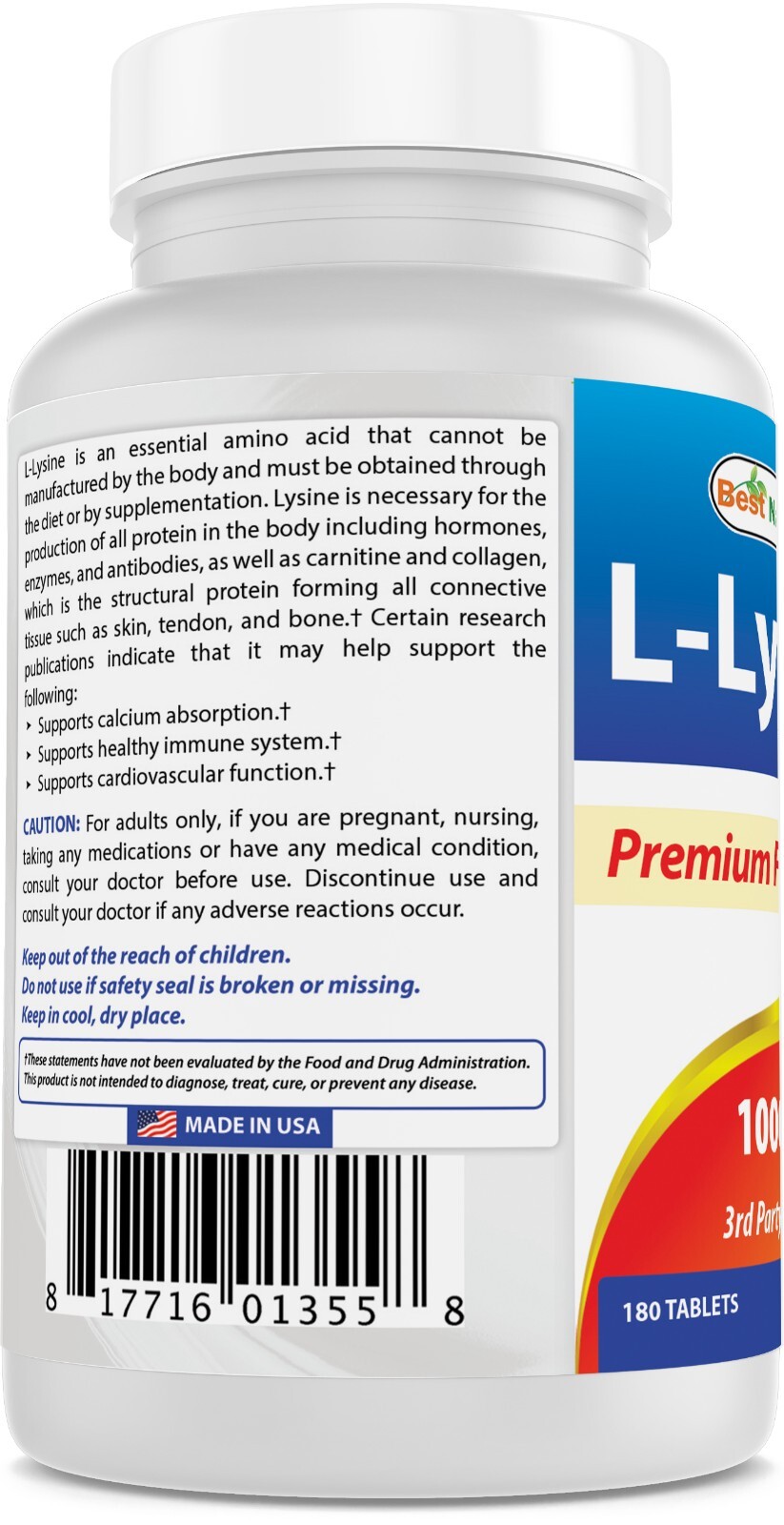 Best Naturals L-Lysine 1000 mg 180 Tablets