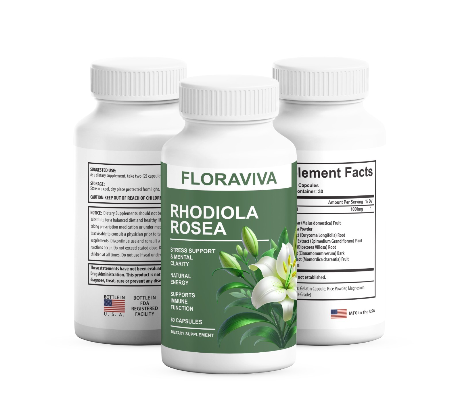 1-Pack Rhodiola Rosea Capsules – Floraviva for Energy, Focus, Mood