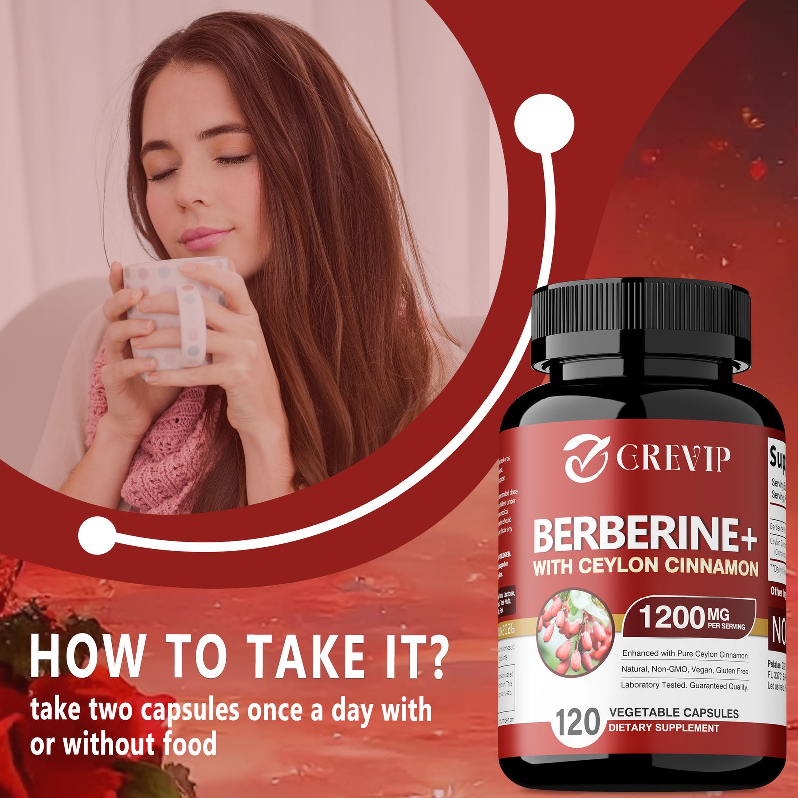 Berberine HCI+Ceylon Cinnamon 1200mg – Cardiovascular Health,Blood Sugar Support