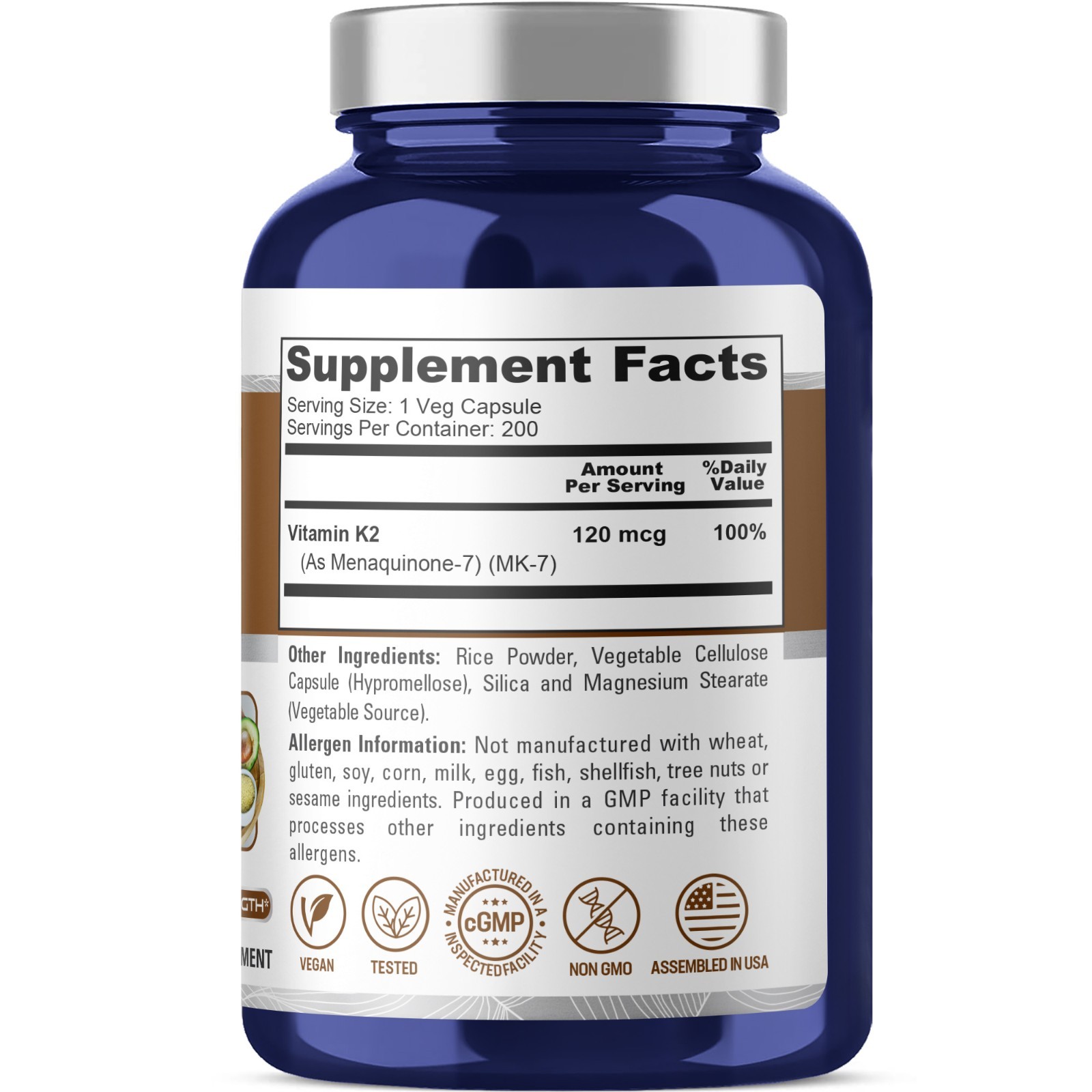 NusaPure Vitamin K2 MK7 120 mcg 200 Veggie Caps (Non-GMO, Vegan)