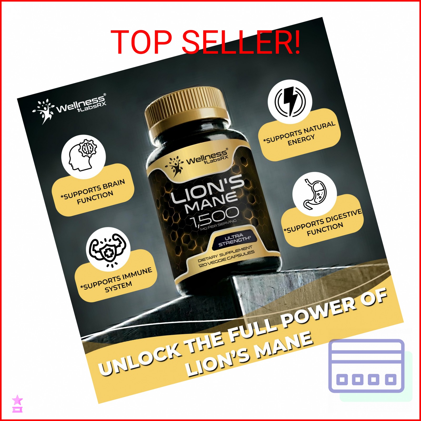 Lions Mane Supplement Capsules – 120 Count – Mushroom Supplement, Brain Suppleme