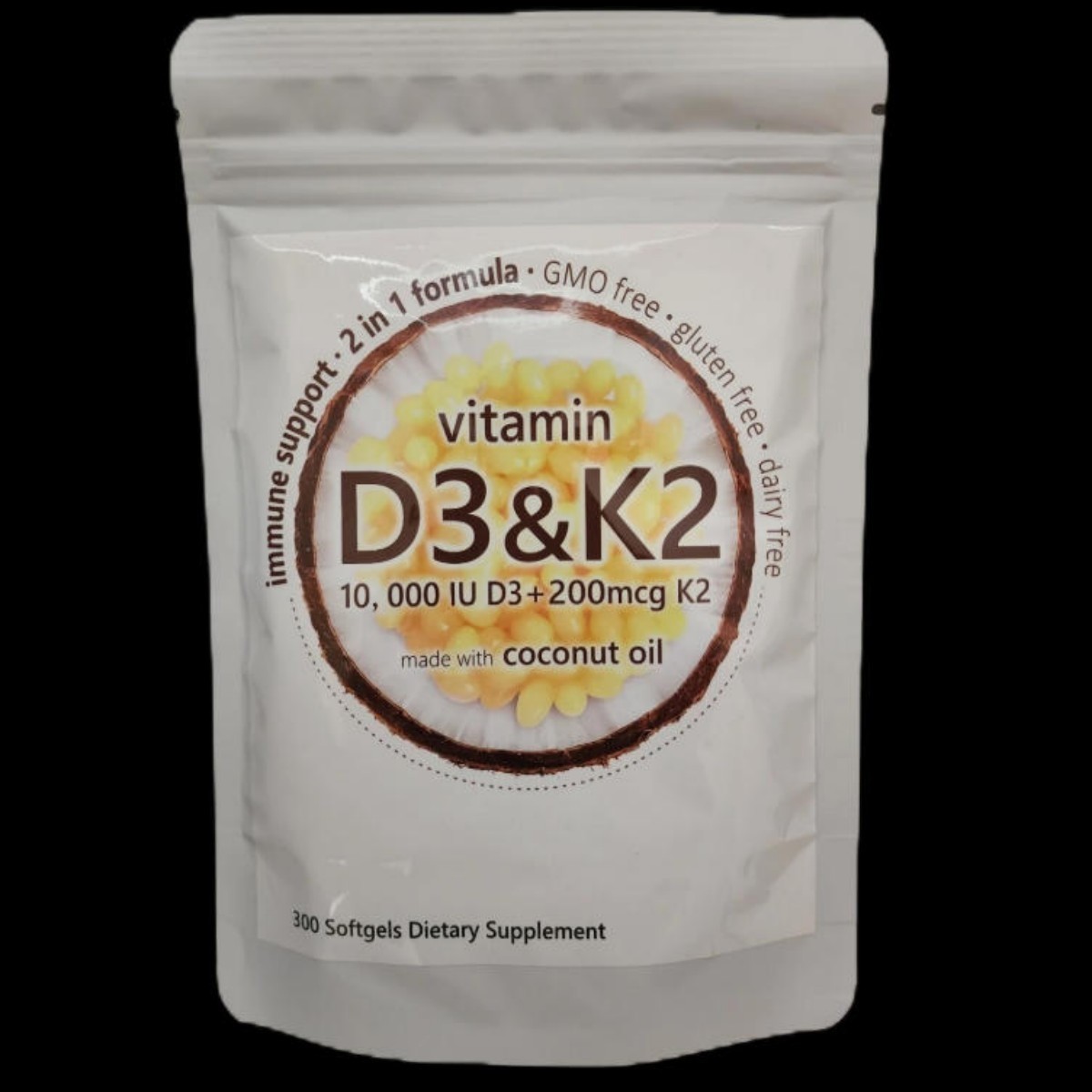 Micro Ingredients Vitamin D3 K2 With Coconut oil,300 Softgels Dietary Supplement