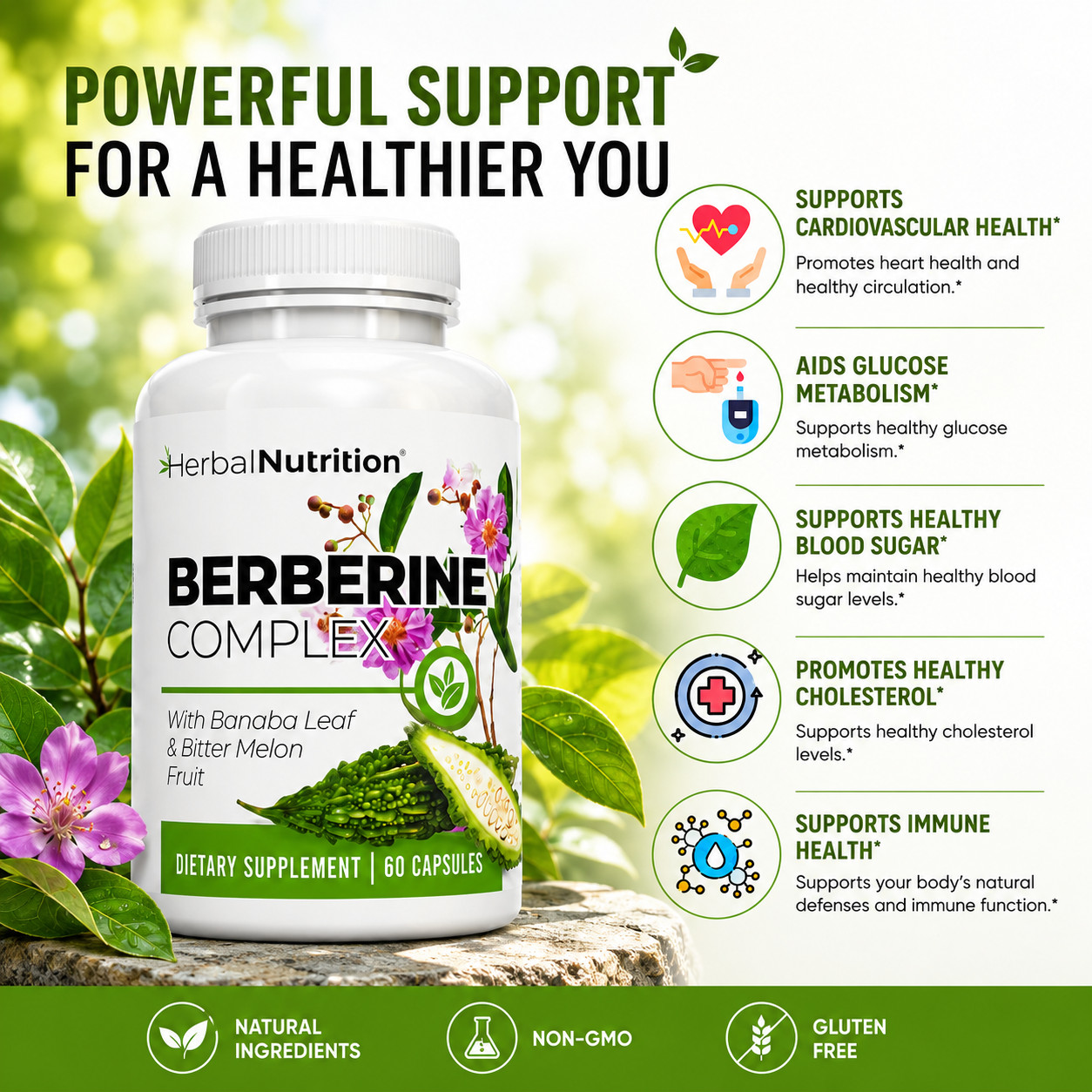 Berberine Complex 1250mg Glucose Metabolism, Immunity & Weight Loss 2 Bottles