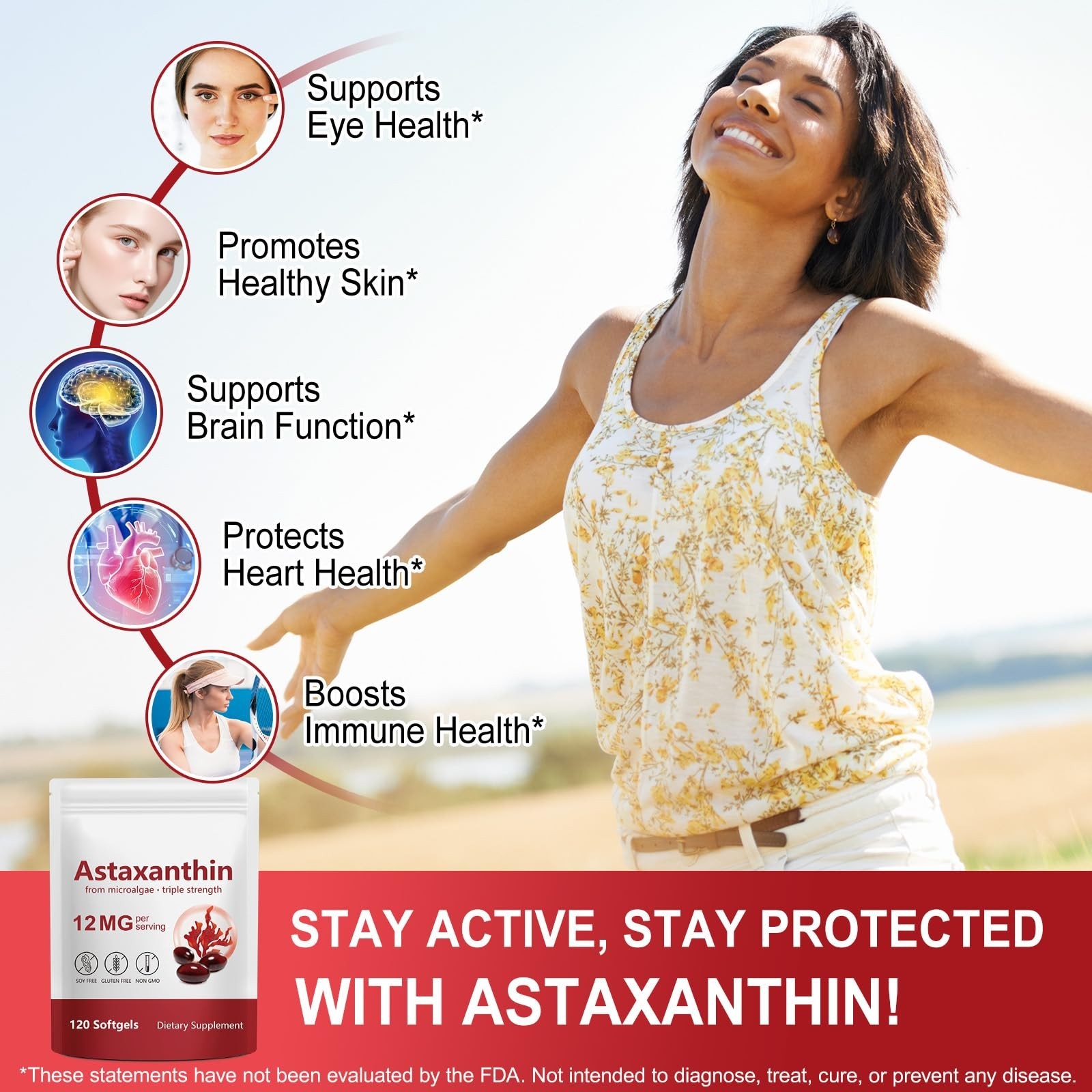 Astaxanthin 12mg Softgels – 120 Count, 4 Month Supply, Antioxidant for Eye, Join