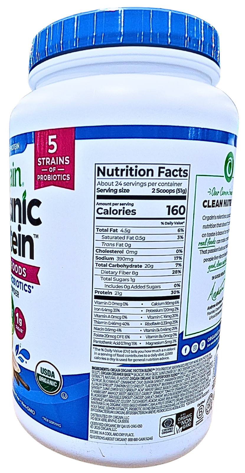 Orgain Organic Protein & Superfoods Vanilla Bean Flavor 2.7 Lbs EXP 01/2027