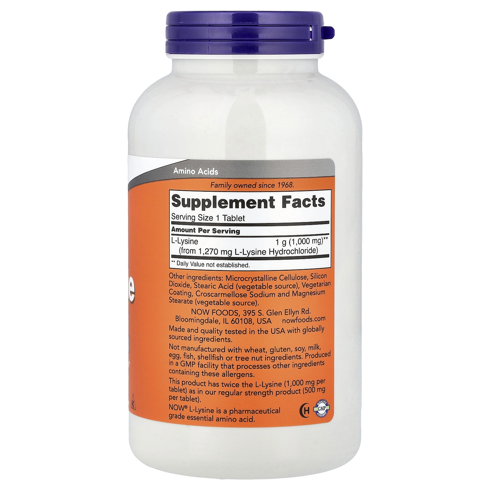 Now Foods L-Lysine 1000 mg 250 Tablets GMP Quality Assured, Kosher, Vegan,