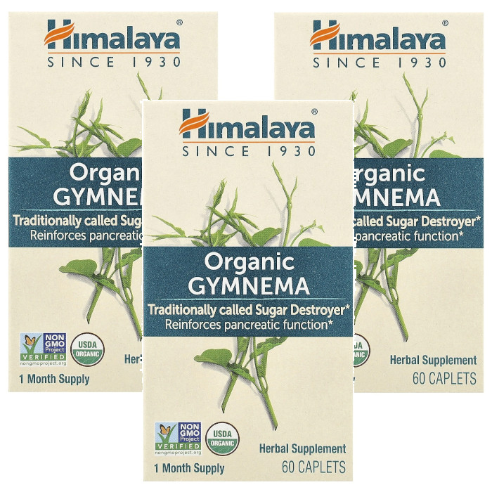 Himalaya Organic Gymnema USDA Certified Organic 60 Caplets Each (Pack of 3)