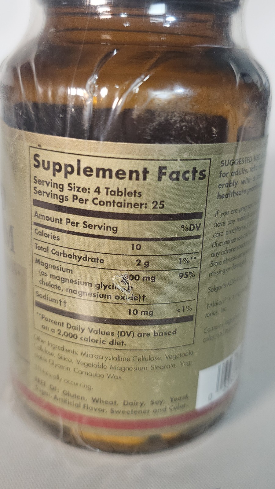 Solgar Chelated Magnesium, 100 Tablets Exp: 03/2028