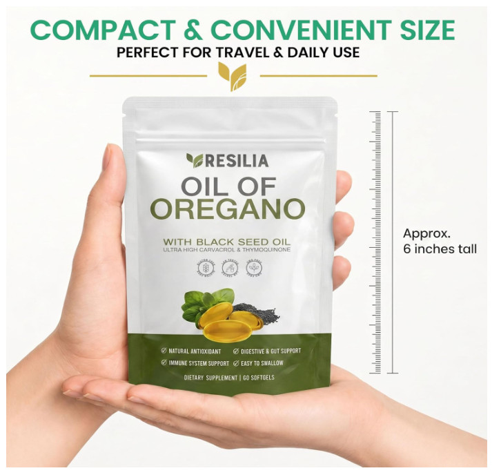 Resilia Oregano Oil Softgels with Black Seed Oil 60 Ct Non-GMO Gluten Free