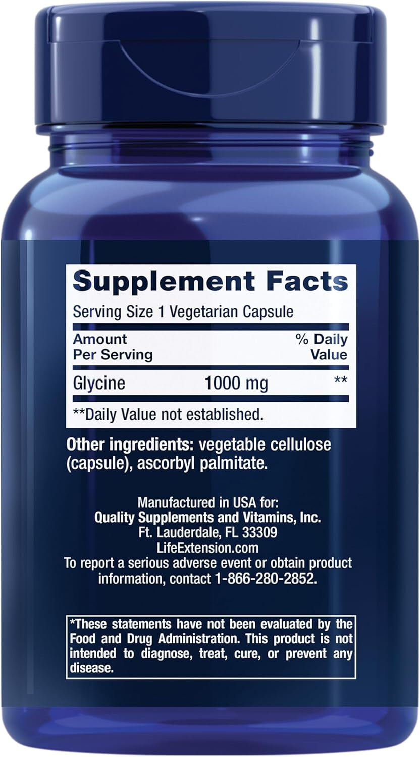Life Extension Glycine For Relaxation, 1000 mg 100 VegCaps