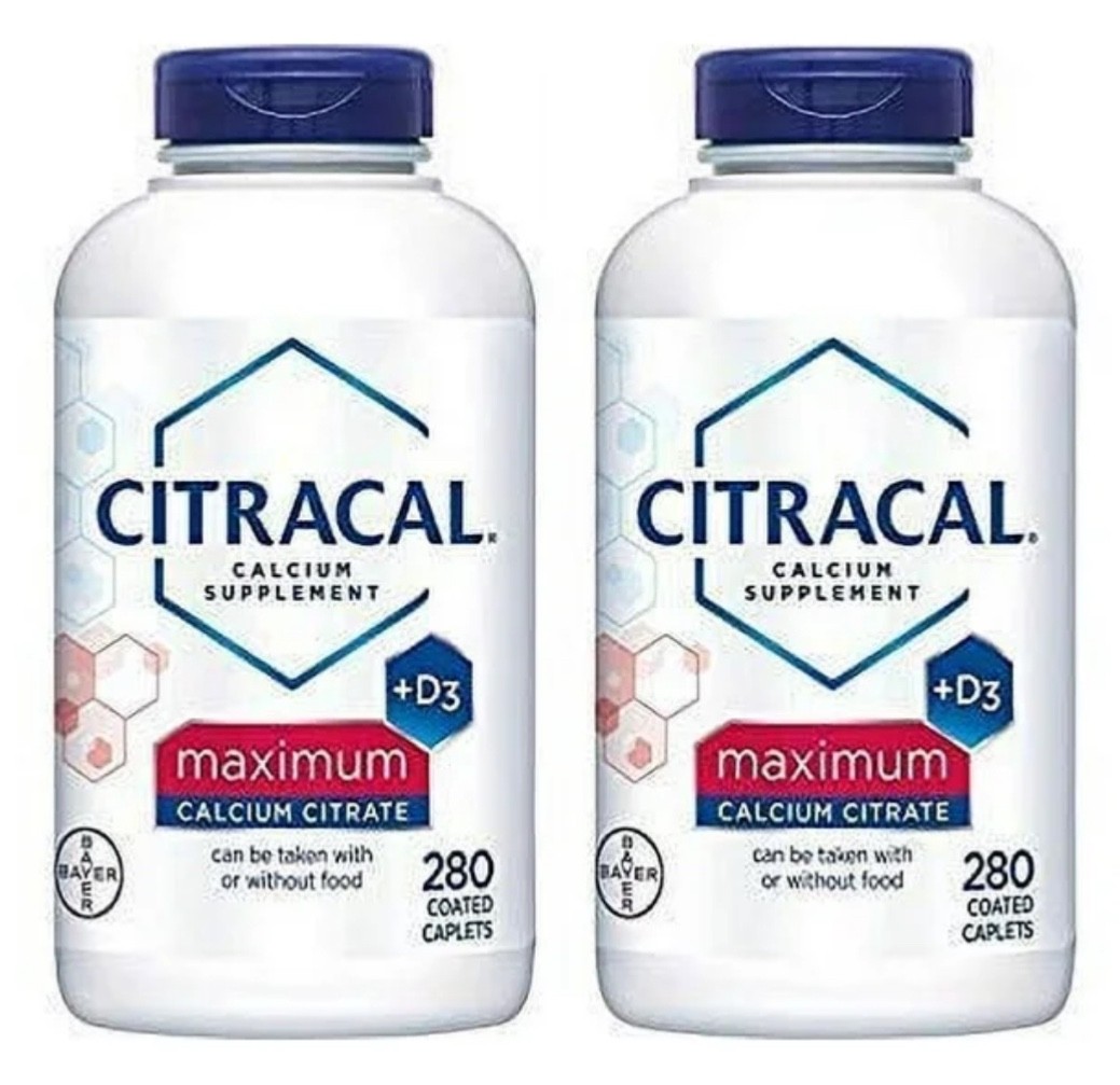 2 X Citracal Calcium Citrate + D3 Coated Caplets 280 Ct Maximum Plus EXP-01/2028