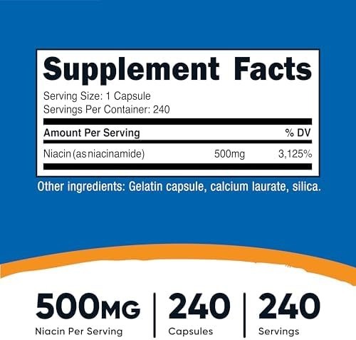 Nutricost Niacinamide Vitamin B3 500mg 240 Capsules Flush Free Non-GMO Gluten Fr