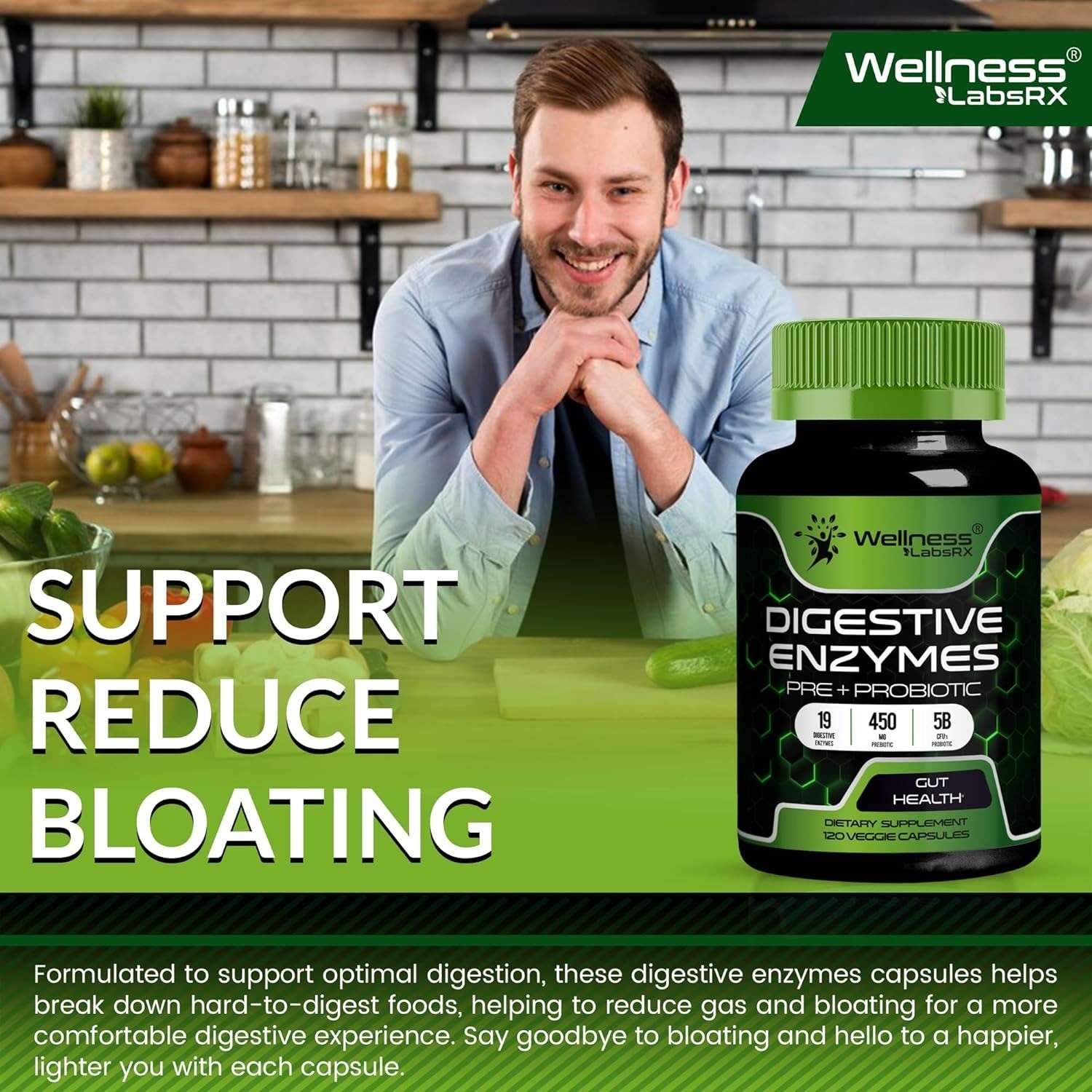 Digestive Enzymes Probiotics Prebiotics 450mg Gut Health Bloating Relief 120 Ct