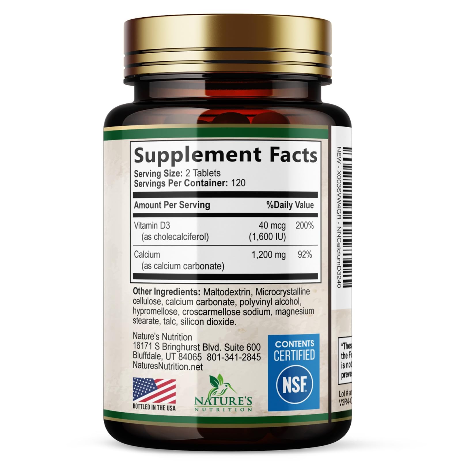 Calcium 1200 mg with Vitamin D3 – Per Serving – Bone 240 Count (Pack of 1)
