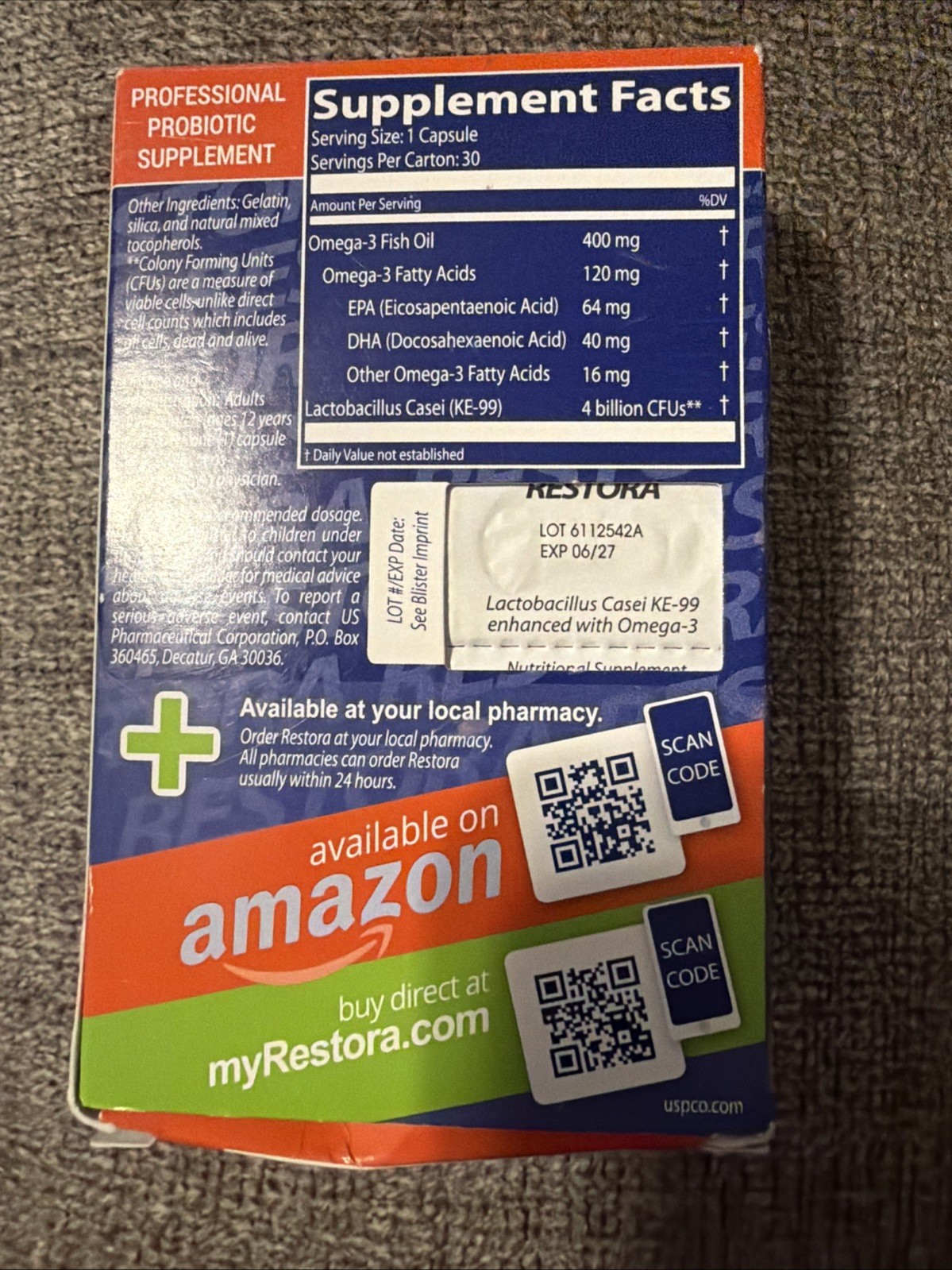 Restora Probiotic Supplement -Immunity Booster-Patented Exp 06/2027