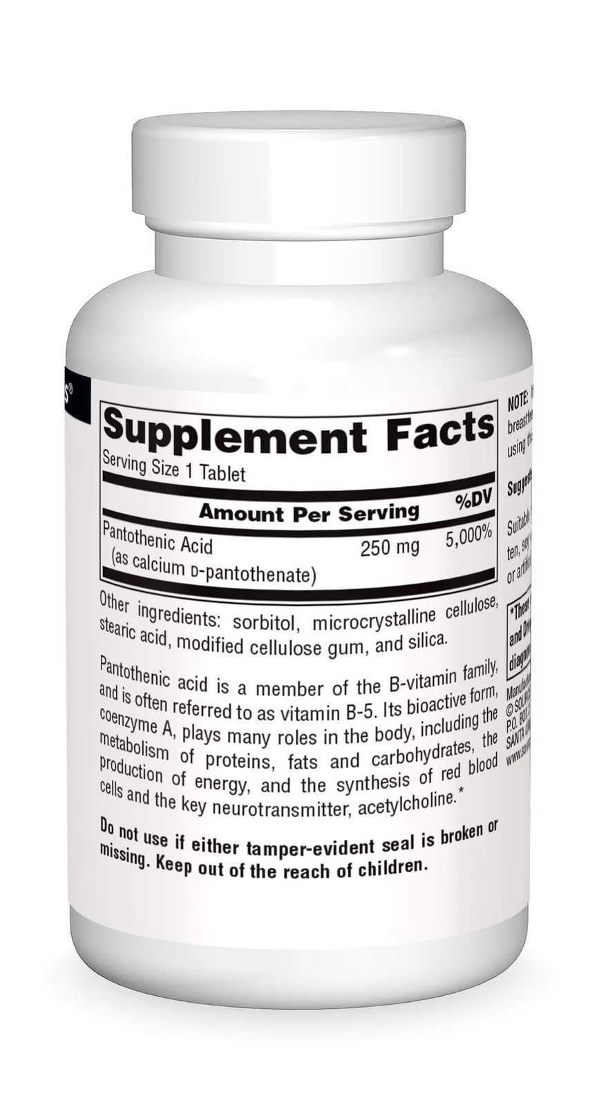 Source Naturals Pantothenic Acid 250 mg Vitamin B-5 100 Count (Pack of 1)