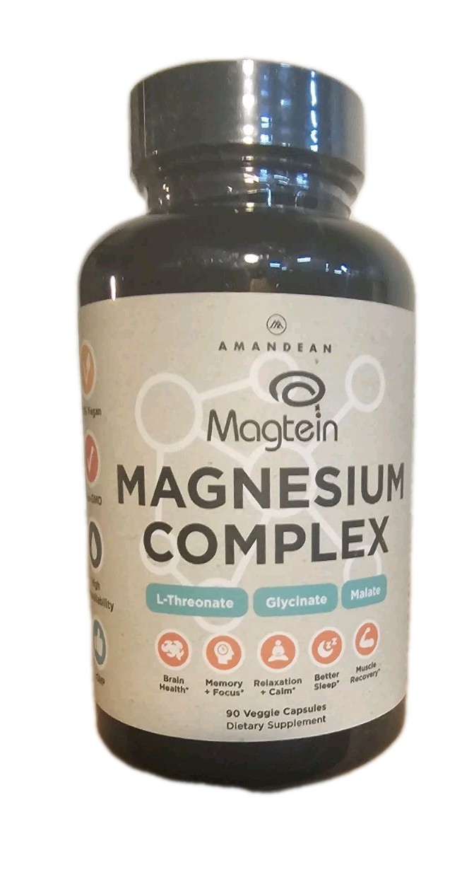 AMANDEAN Magtein Magnesium Complex, L-Threonate, Glycinate, 90 VegCaps Exp: 5/27