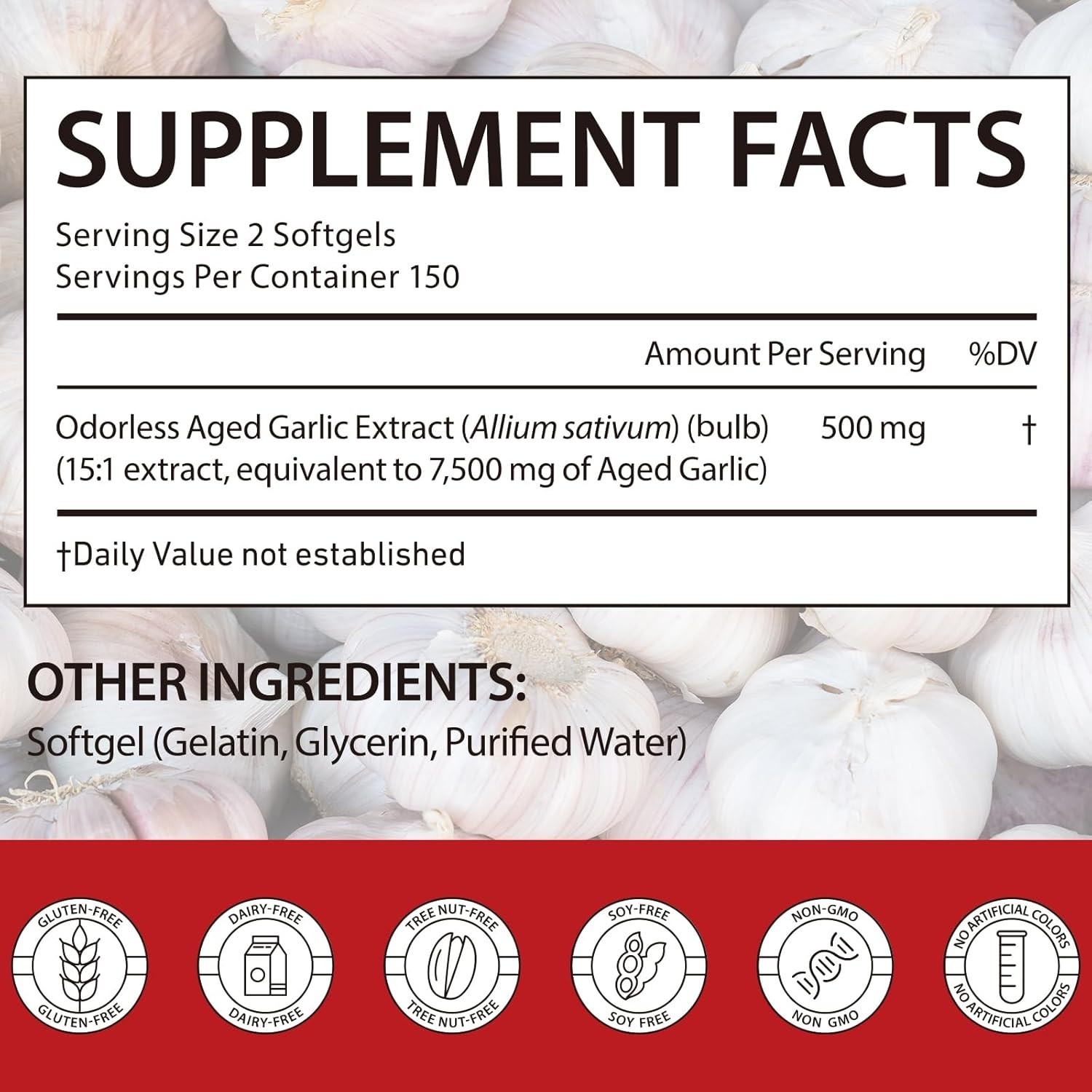 Odorless Garlic 7500Mg per Servings, 300 Softgels | 2 Years Aged Garlic Extra…