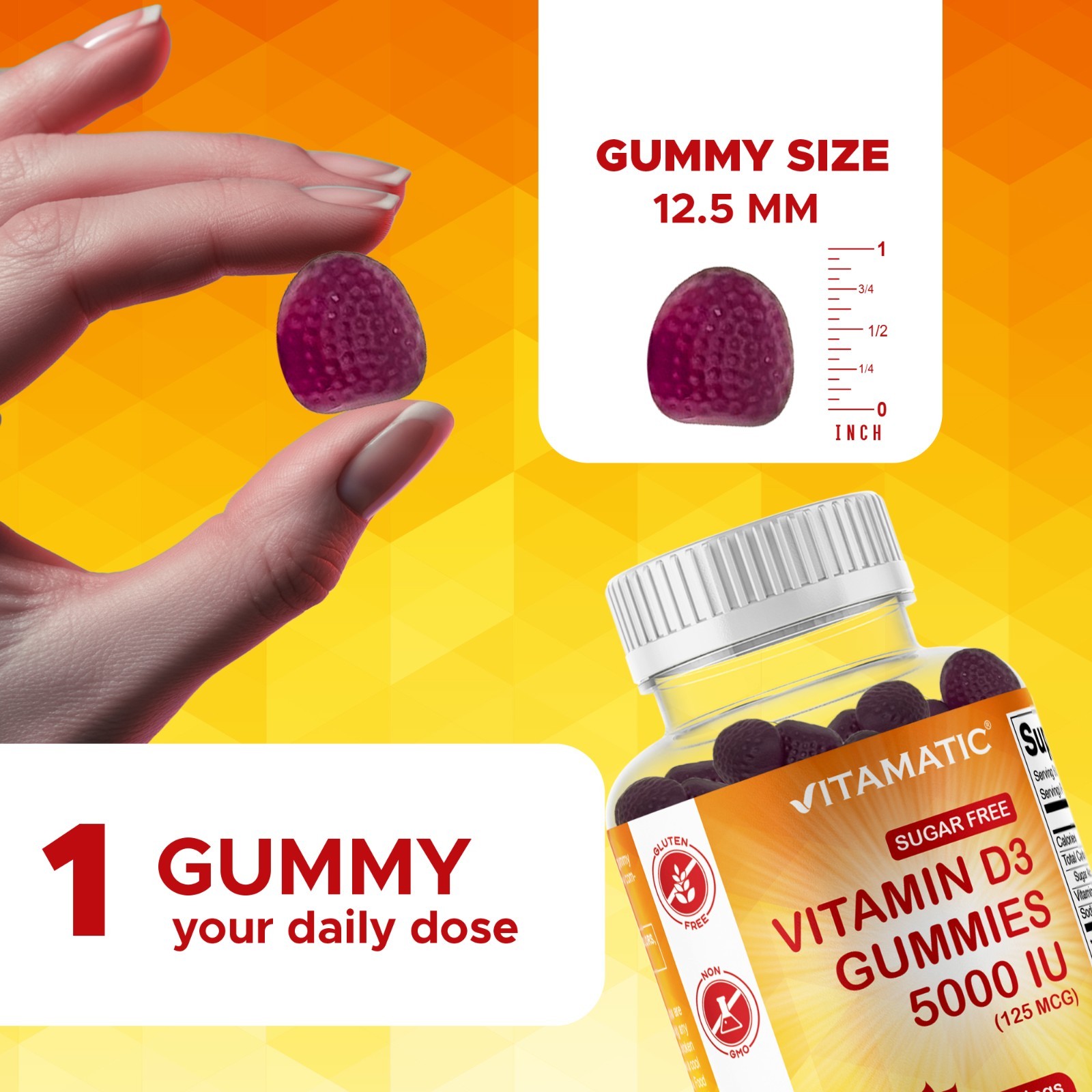 Vitamatic Sugar Free Vitamin D3 (5000 IU) – 120 Pectin Based Gummies.