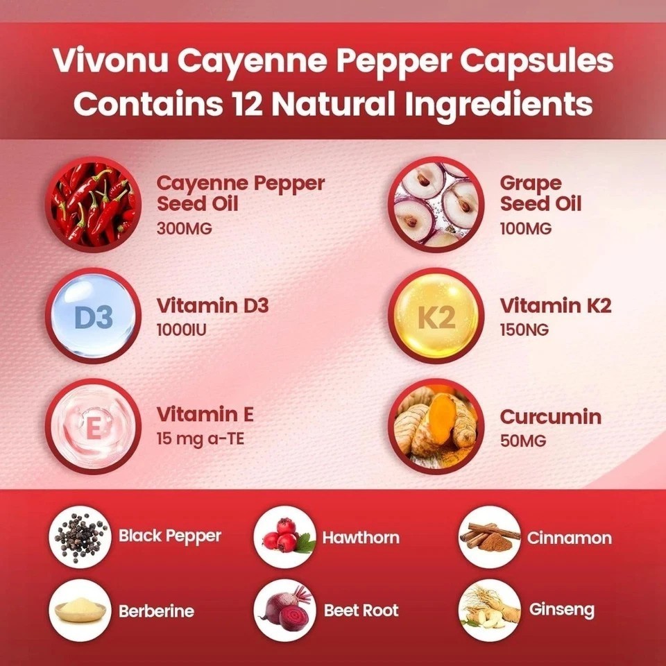 VivoNu Cayenne Pepper Supplement 240 Softgels Metabolism Support