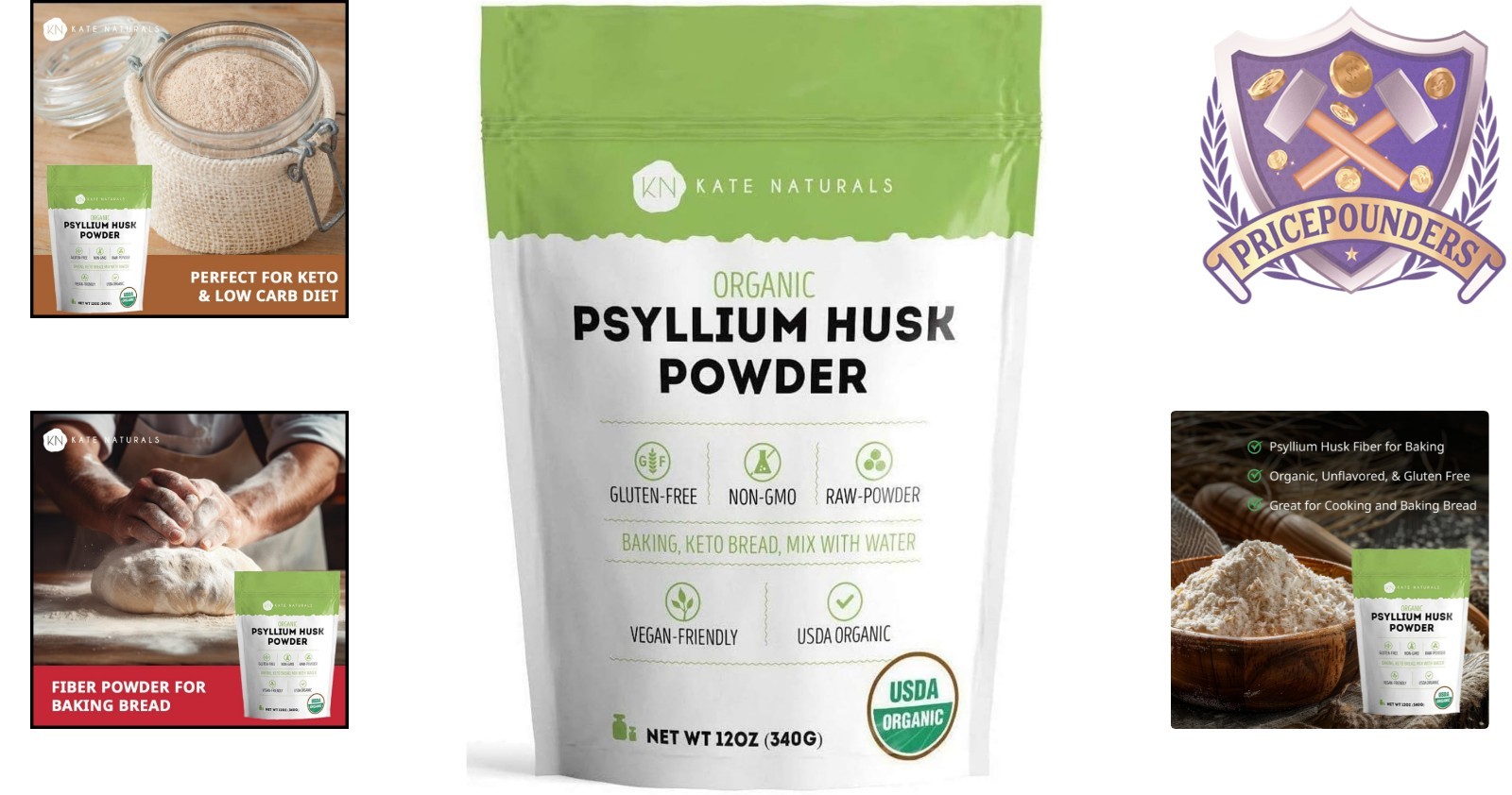 Organic Psyllium Husk Powder 12oz Gluten Free Keto Baking Fiber Digestion