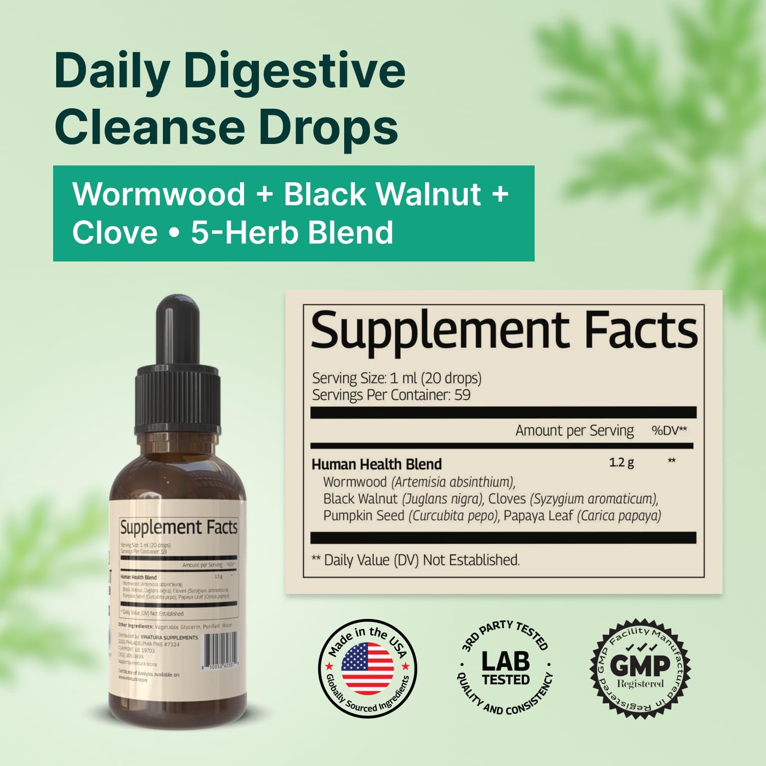 VINATURA Wormwood Black Walnut Cloves Liquid – Cleanse, 2 Fl Oz (Pack of 1)