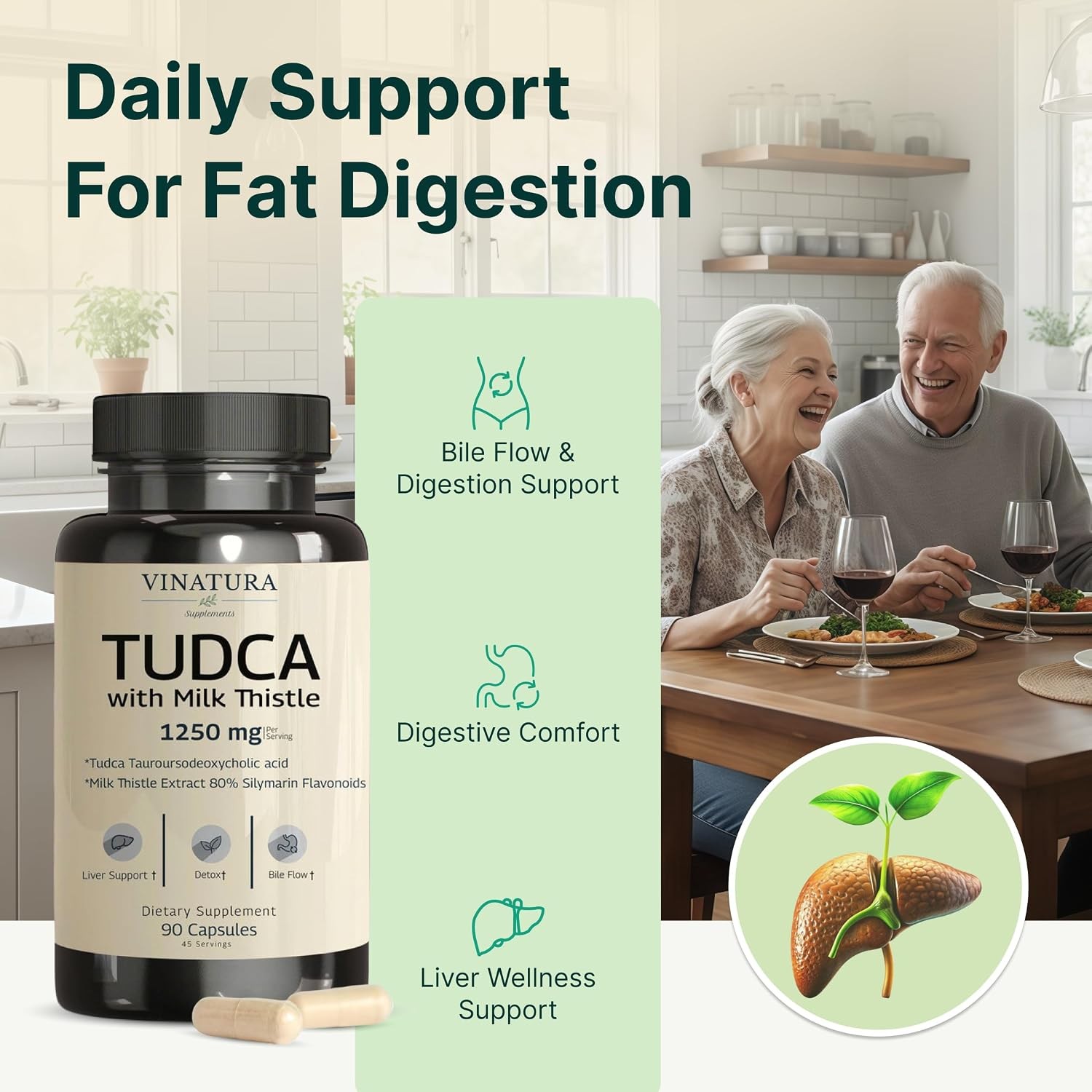 VINATURA TUDCA Milk Thistle 1250mg – Tudca Supplement, Tudca Bile Salts, Liver S