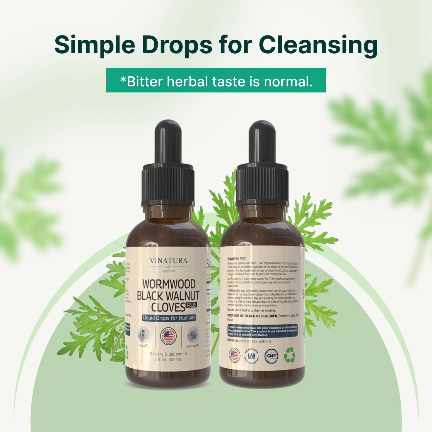 VINATURA Wormwood Black Walnut Cloves Liquid – Cleanse, 2 Fl Oz (Pack of 1)