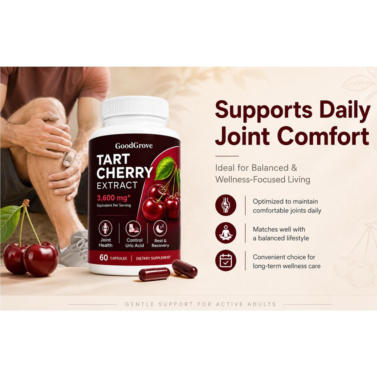 2Pcs Good Grove Tart Cherry Extract,Goodgrove Tart Cherry Cold Extracted,60Ct
