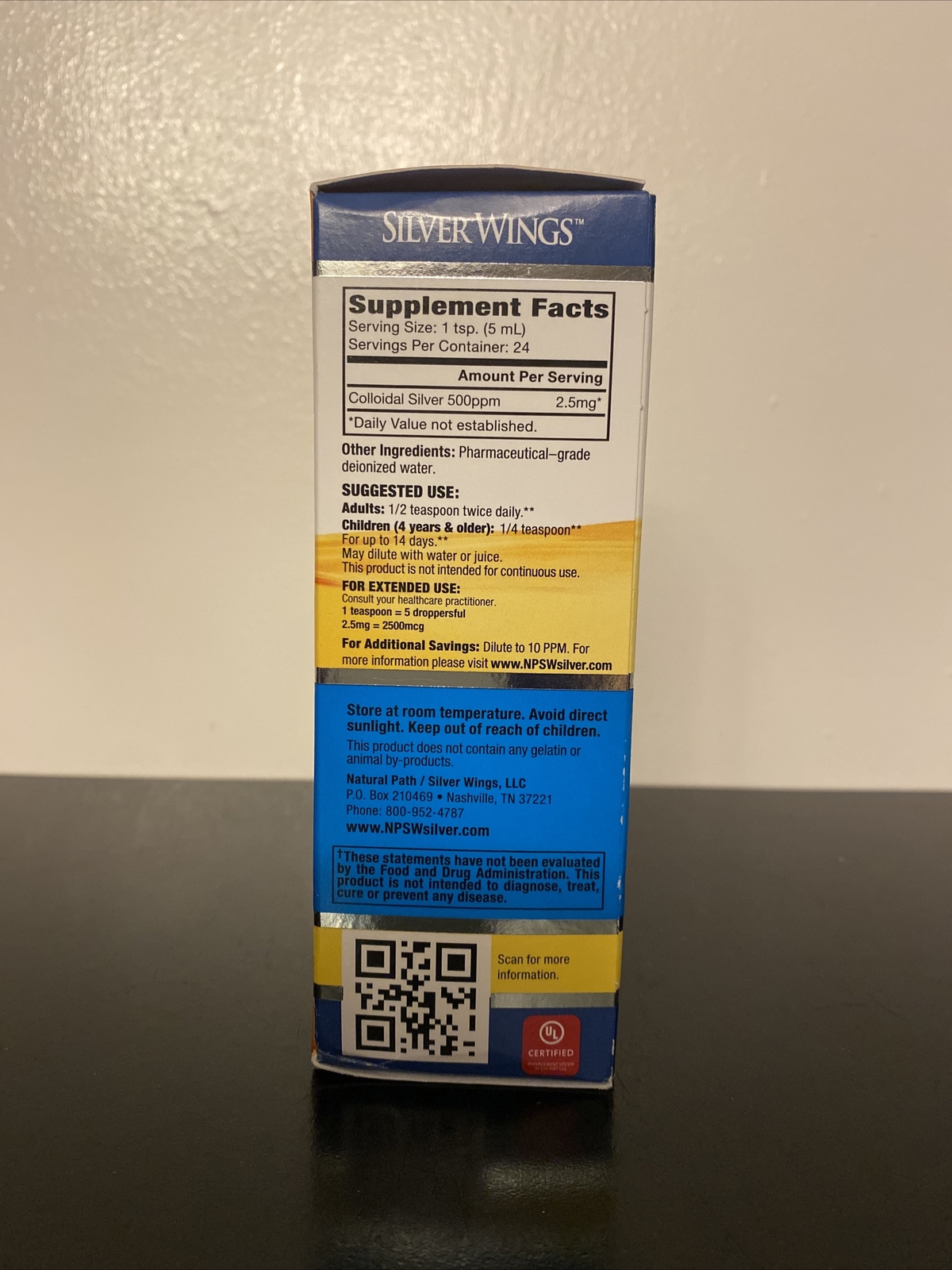 Natural Path Silver Wings Colloidal Silver 500 PPM 4 fl. oz/120 mL Dropper