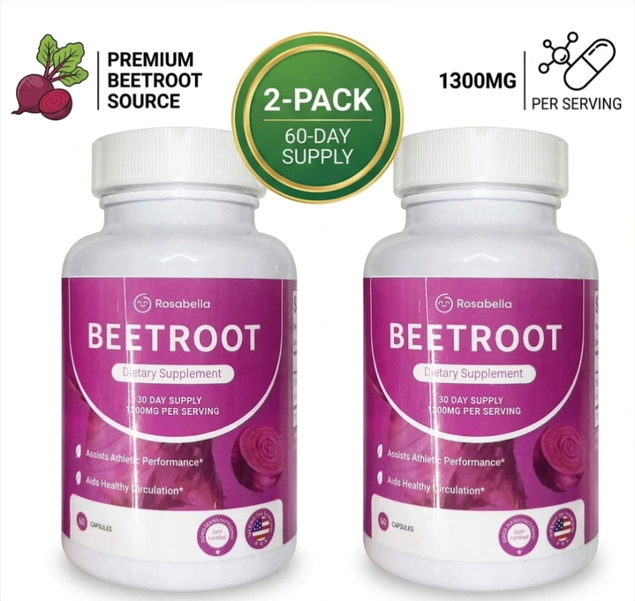 Rosabella Beetroot 1300mg Capsules Supplement 120 Count (2 x 60ct) Daily Wellnes