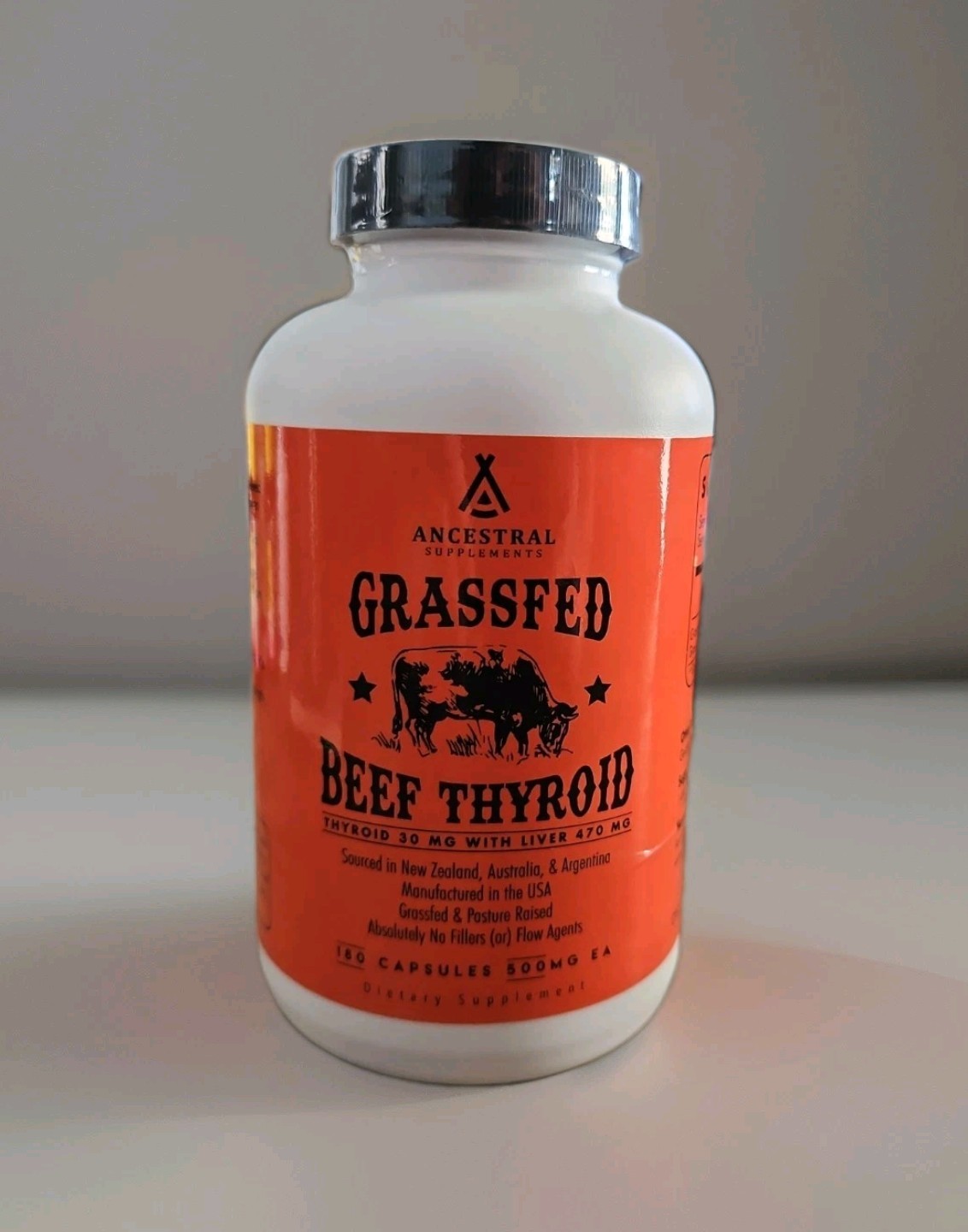 Ancestral Supplements Grass Fed Beef Thyroid 500 mg 180 Caps Exp 3/29
