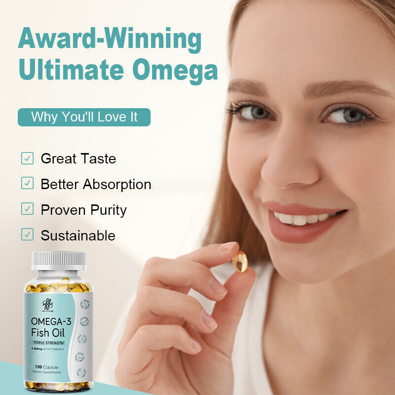 omega 3 fish oil capsules 3x strength 2500mg epa & dha, highest potency 120