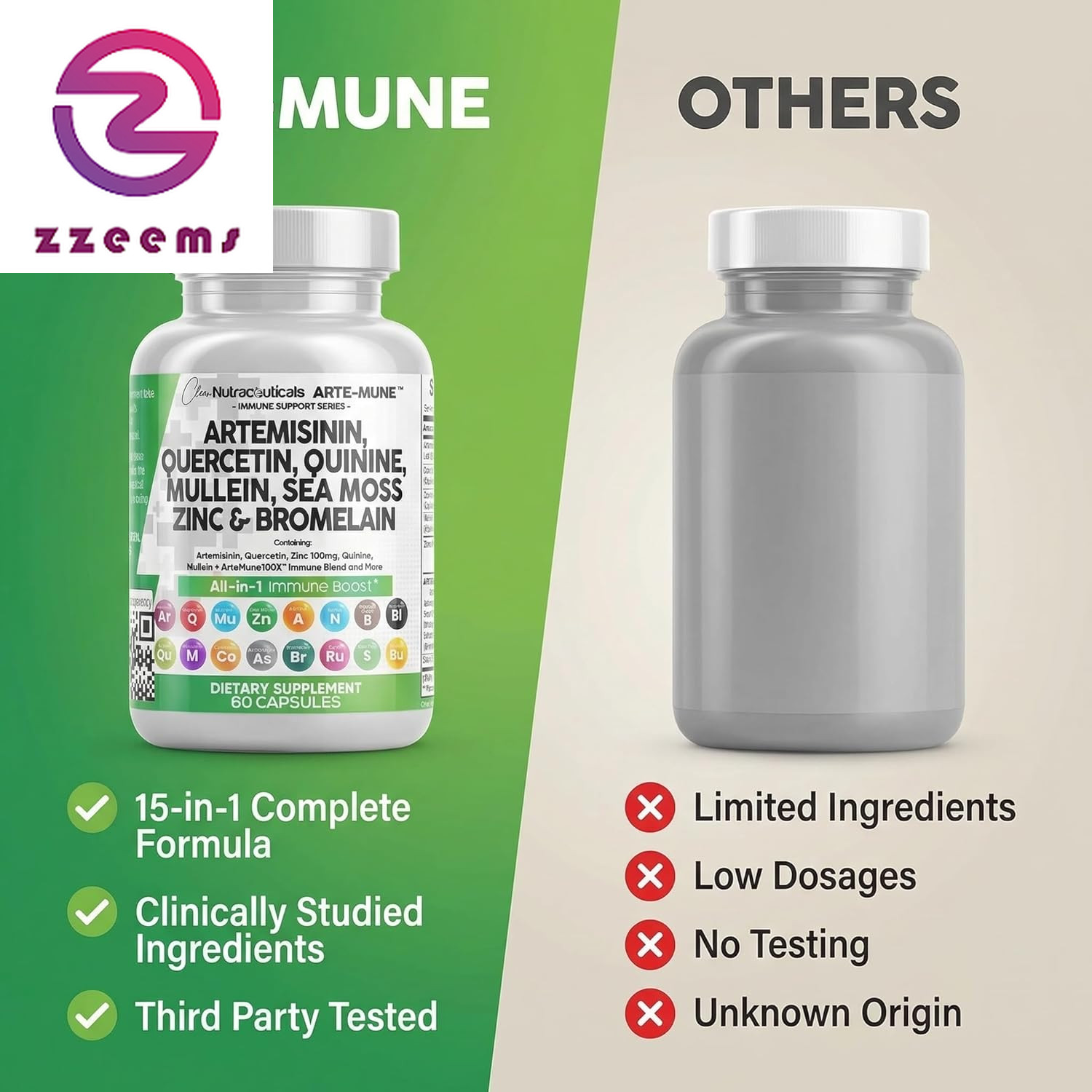 Artemisinin Quercetin Zinc Mullein Quinine Supplement with Sea Moss Bromelain As