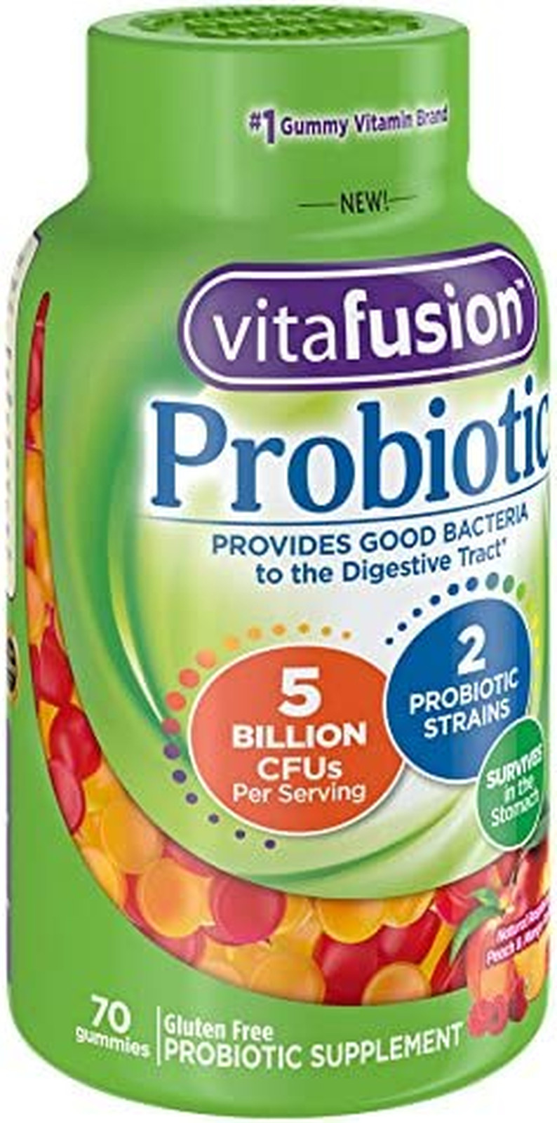Vitafusion Probiotic Gummy Supplements, Raspberry, Peach and Mango, 70 Gummies