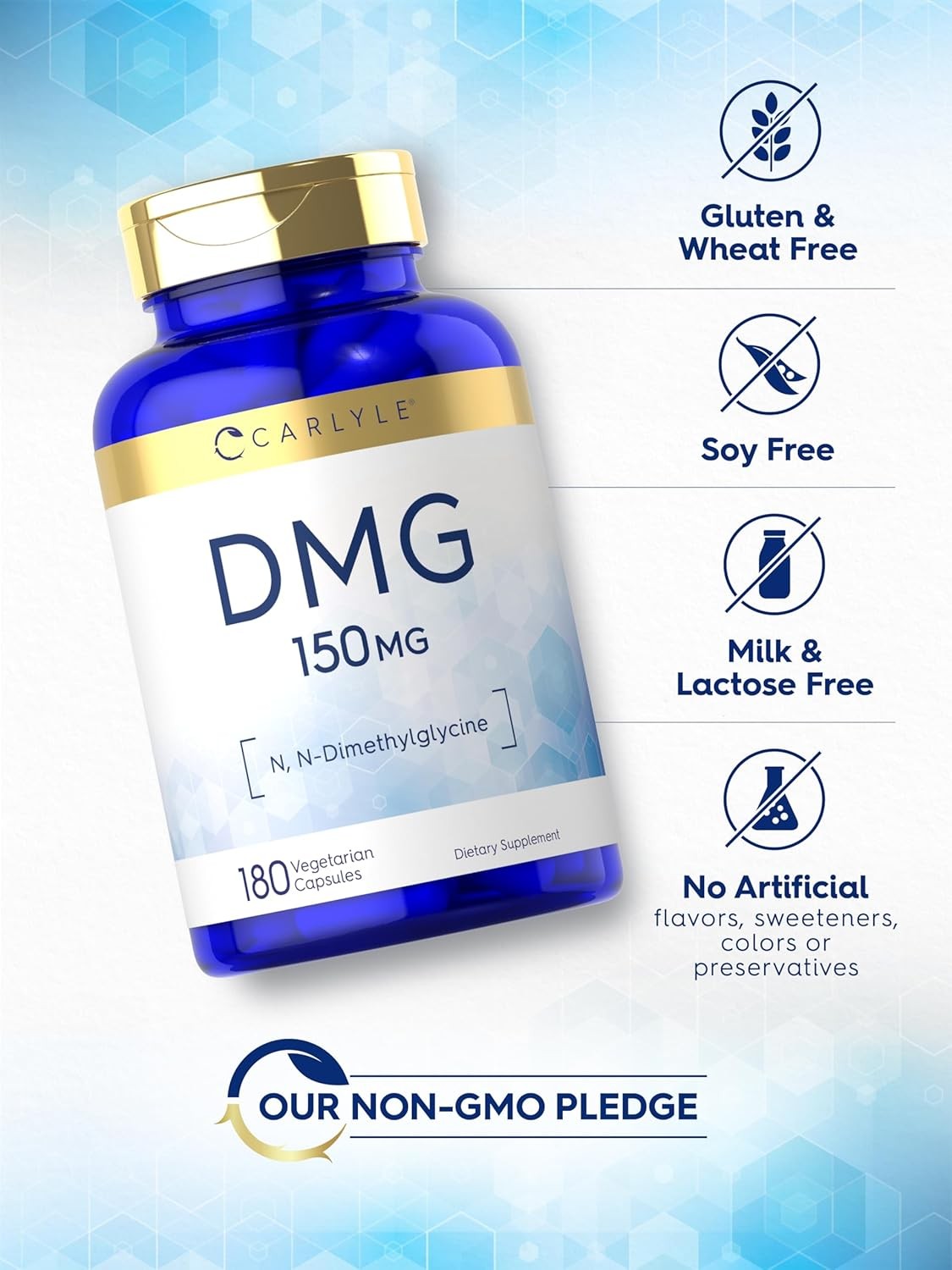 DMG N-Dimethylglycine | 150mg | 180 Capsules | Vegetarian, Non-GMO | by Carlyle