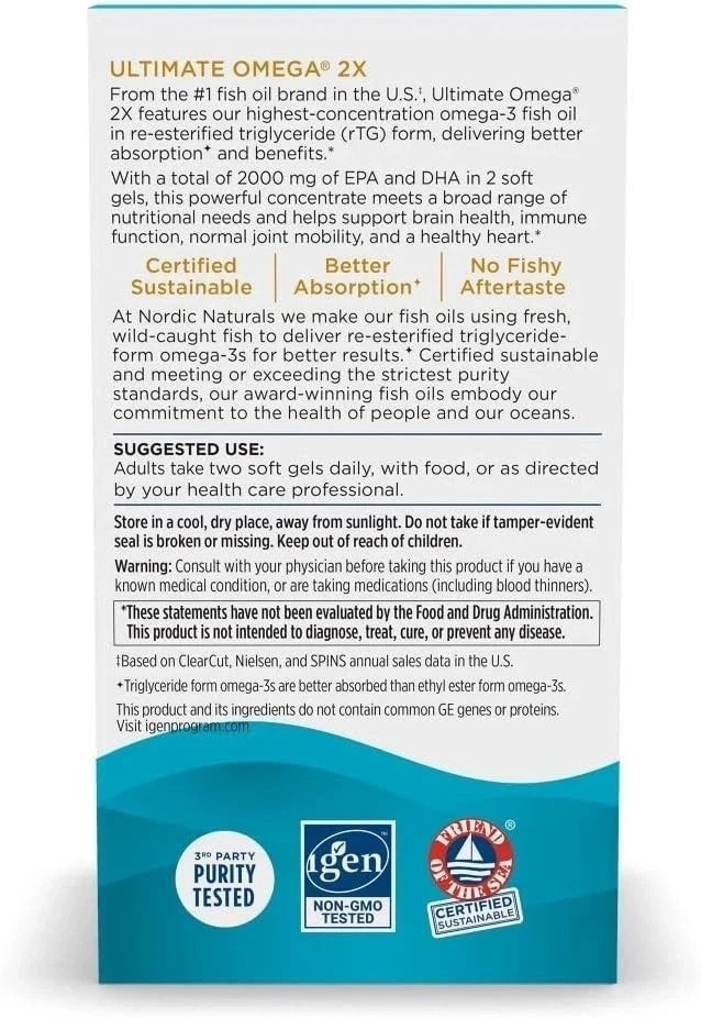 Nordic Naturals Ultimate Omega 2X 180 Soft Gels – Extra Strength EPA DHA – New