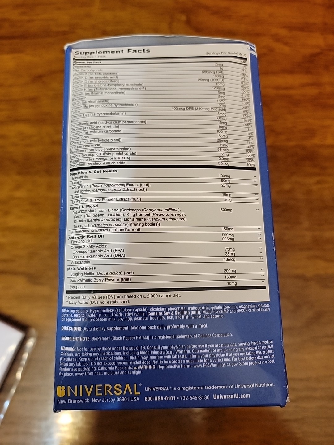 Universal Nutrition Men’s Total Health Pack 30 pack