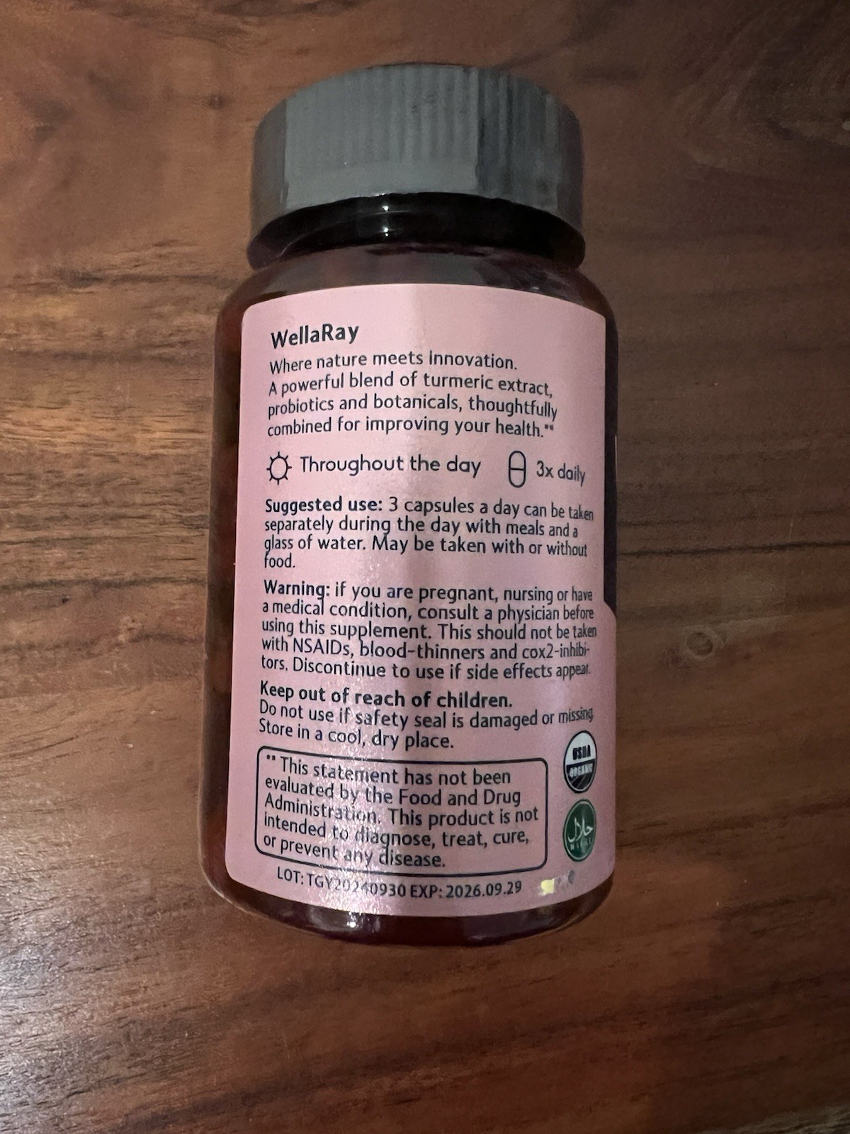 Wellaray Turmeric + Probiotic Capsules BB 9/2026 FREE Ship
