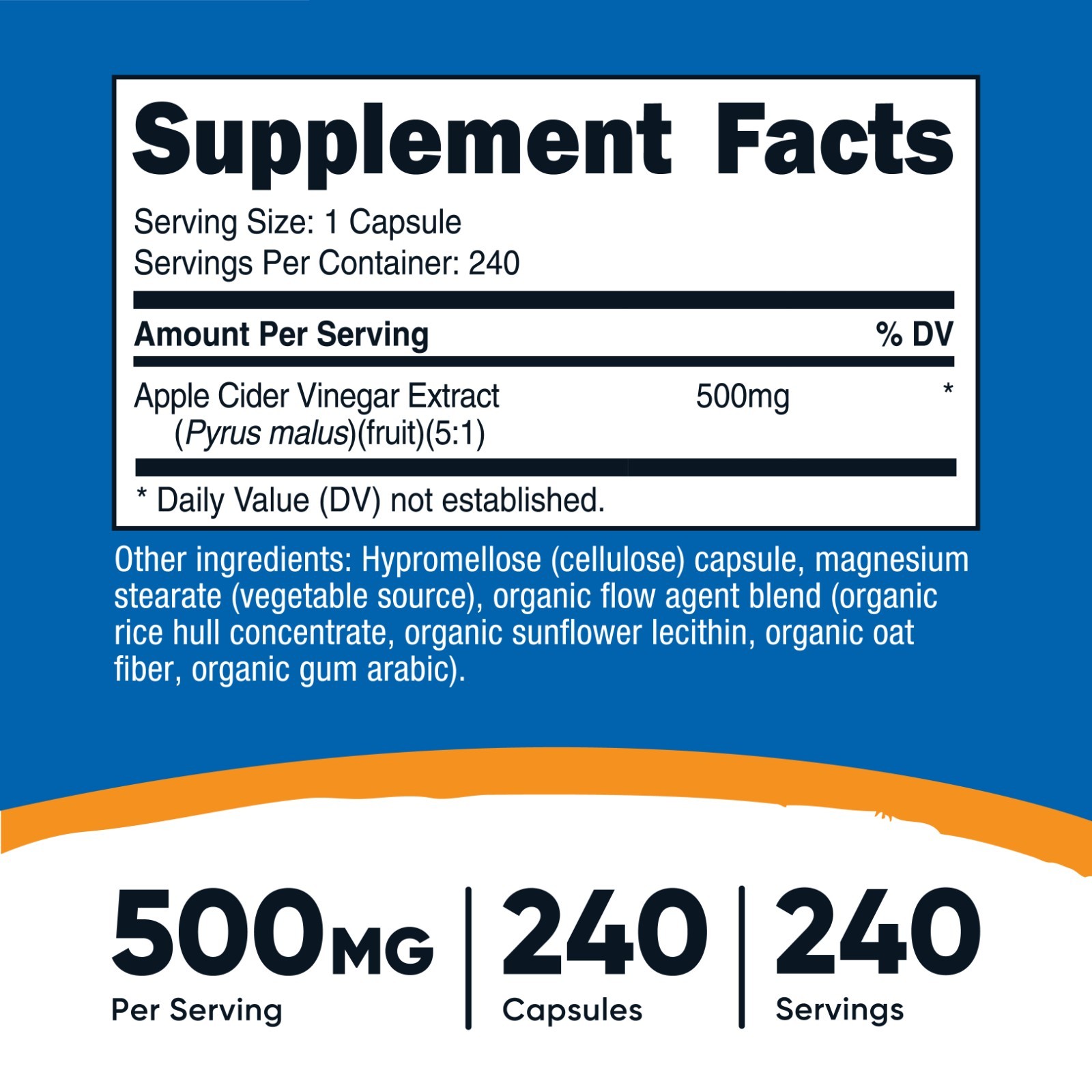 Nutricost Apple Cider Vinegar 500mg, 240 Capsules – Vegetarian and Non-GMO