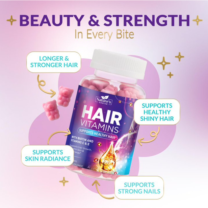 Hair Gummies 5000mcg Biotin Vitamins C & E for Healthy Hair, Skin, & Nails