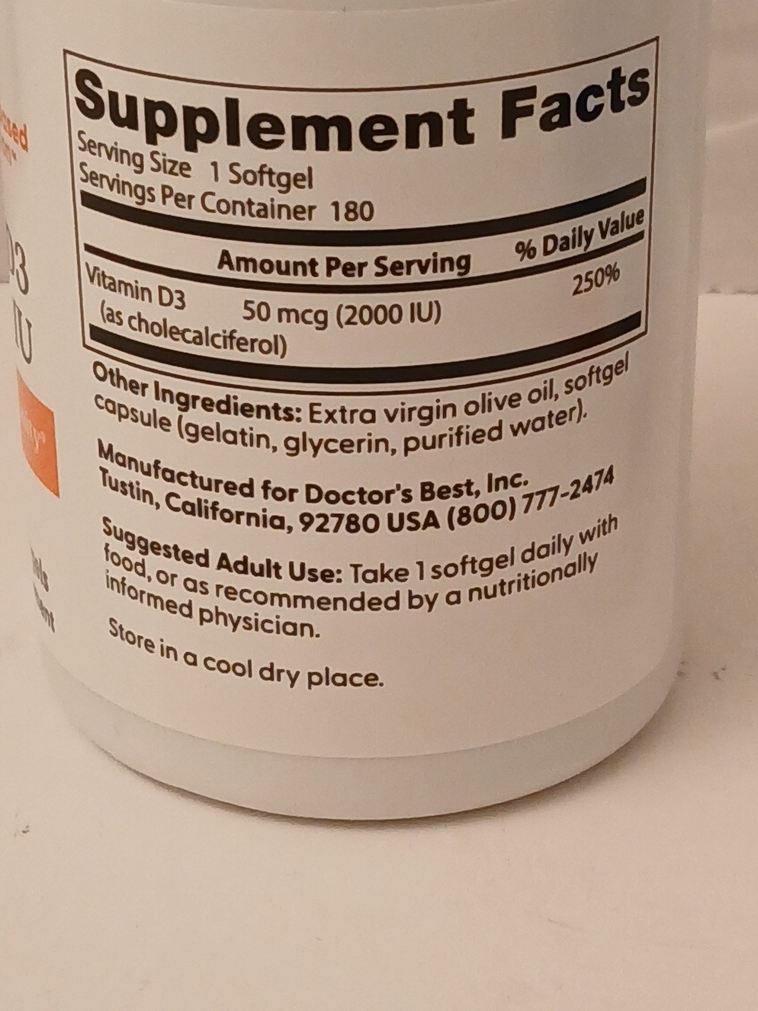 TWO Doctor’s Best Vitamin D3 50 mcg (2000 IU) 180 Softgels Each EXP: 06/ 2027