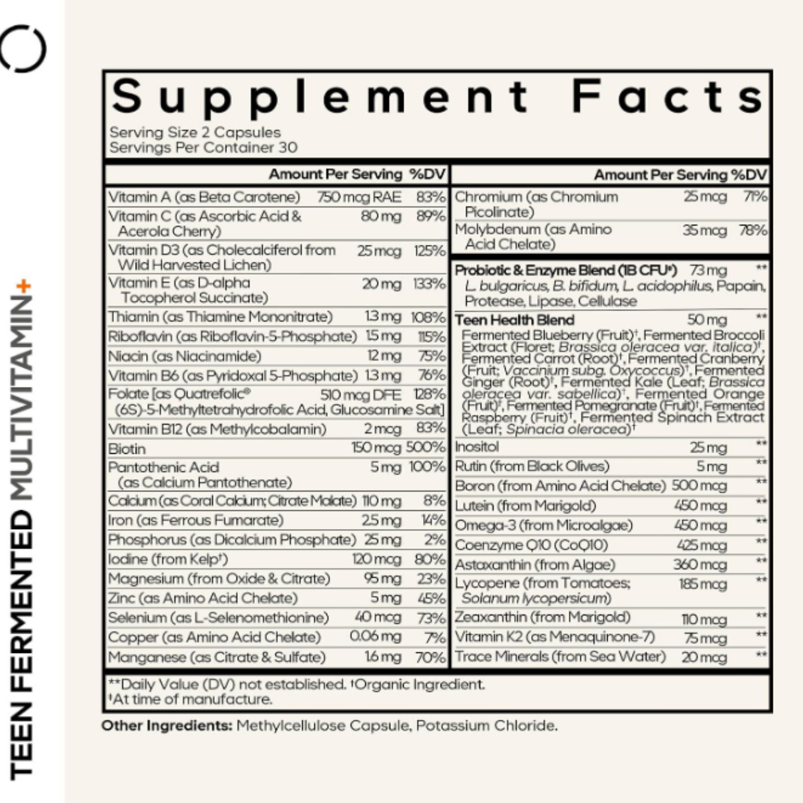Multivitamínico para adolescentes, más de 25 vitaminas y minerales, 60 cápsulas