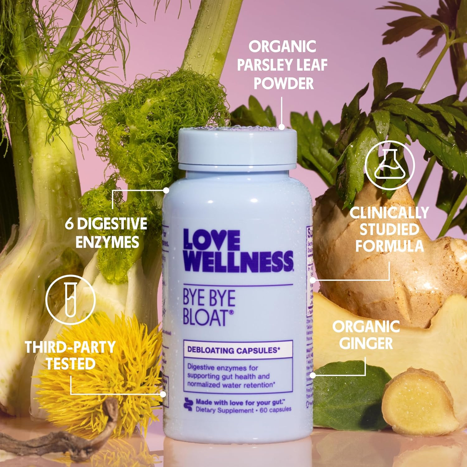 Love Wellness Bye Bye Bloat | Digestive Enzymes for Fast Acting Bloating Relief