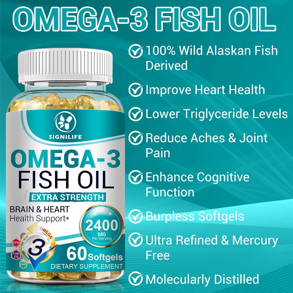 Omega 3 Fish Oil Supplements 2400mg High Potency EPA DHA Complex 60 Capsules.
