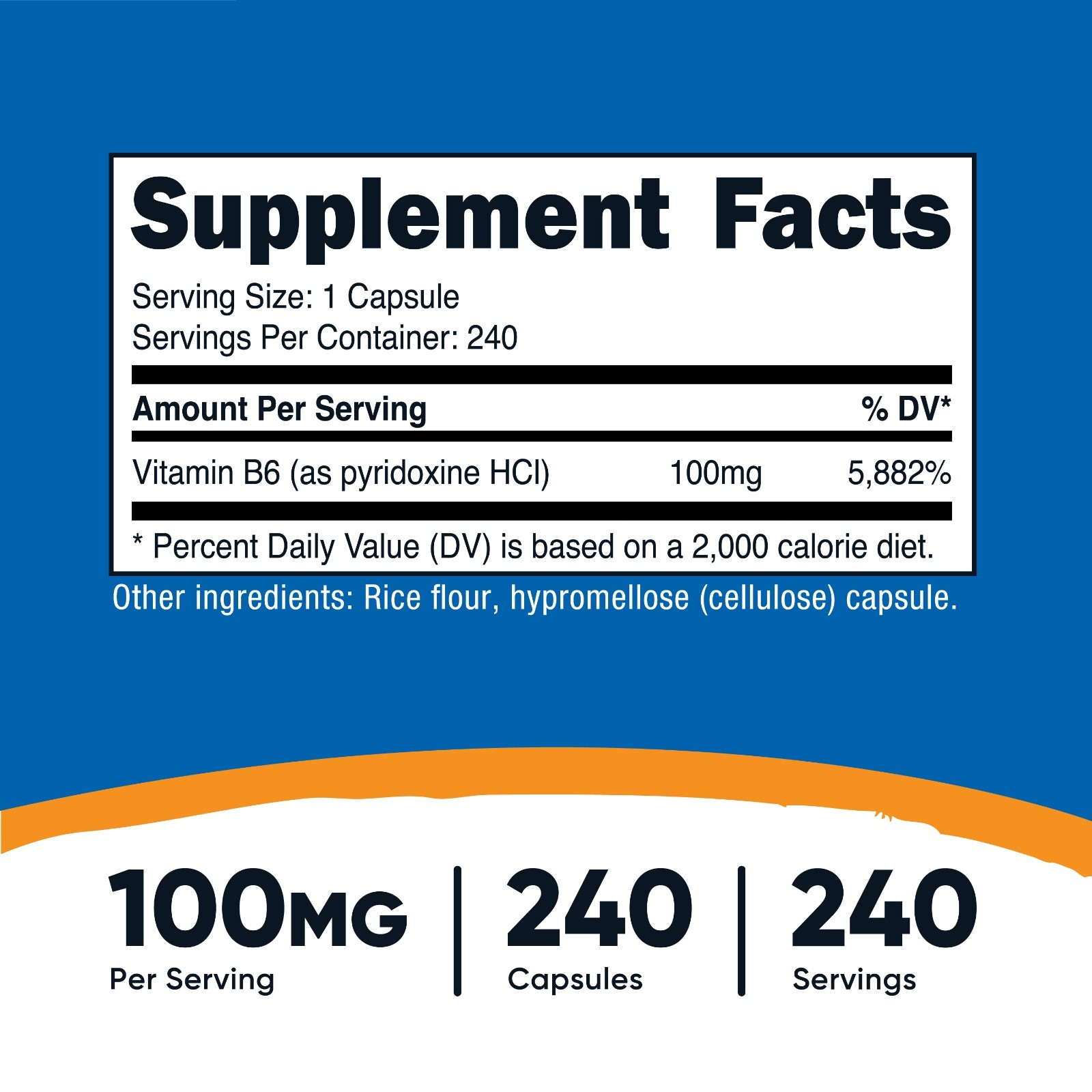 Nutricost Vitamin B6 as Pyridoxine HCl, 100 mg, 240 Caps